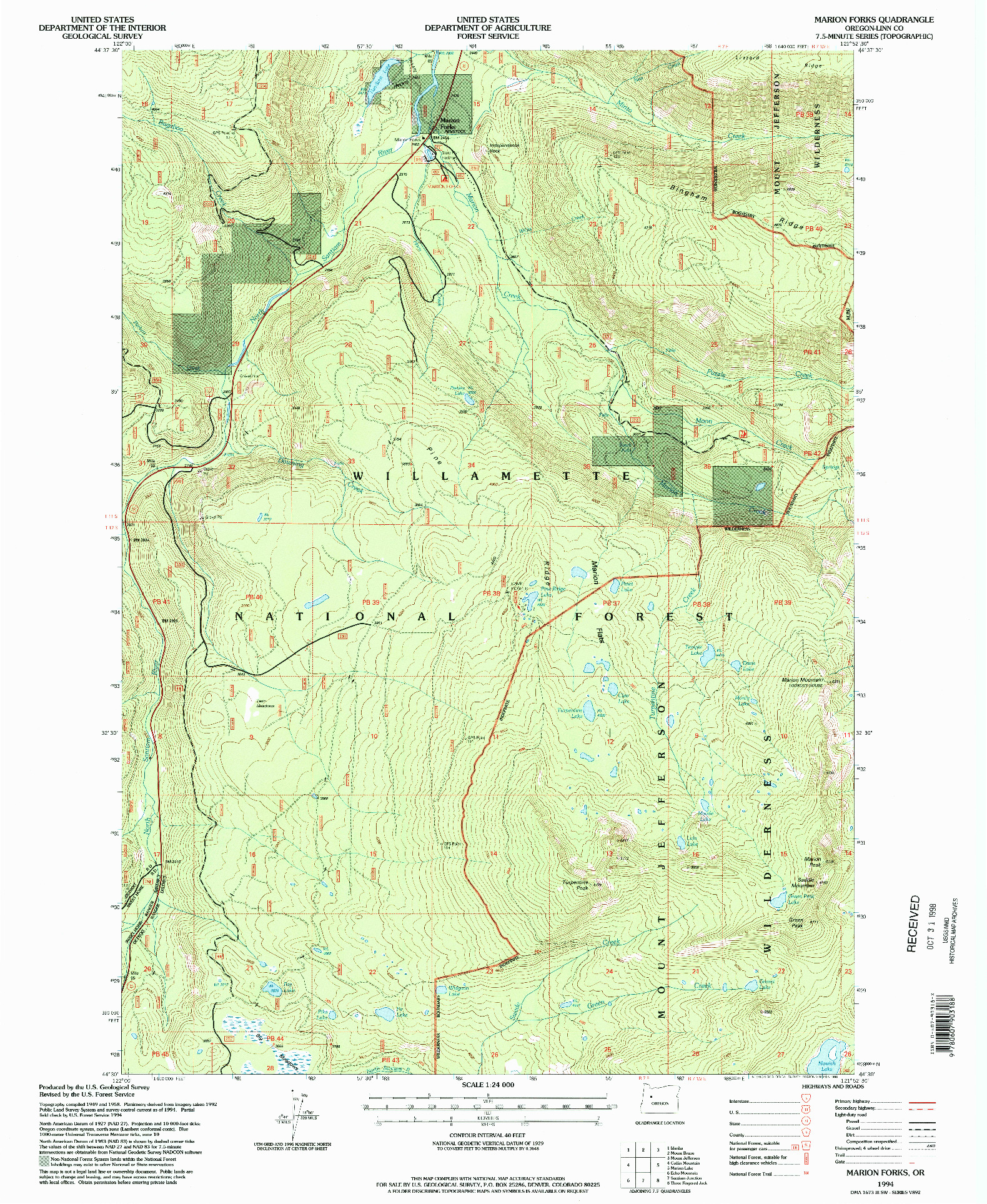 USGS 1:24000-SCALE QUADRANGLE FOR MARION FORKS, OR 1994