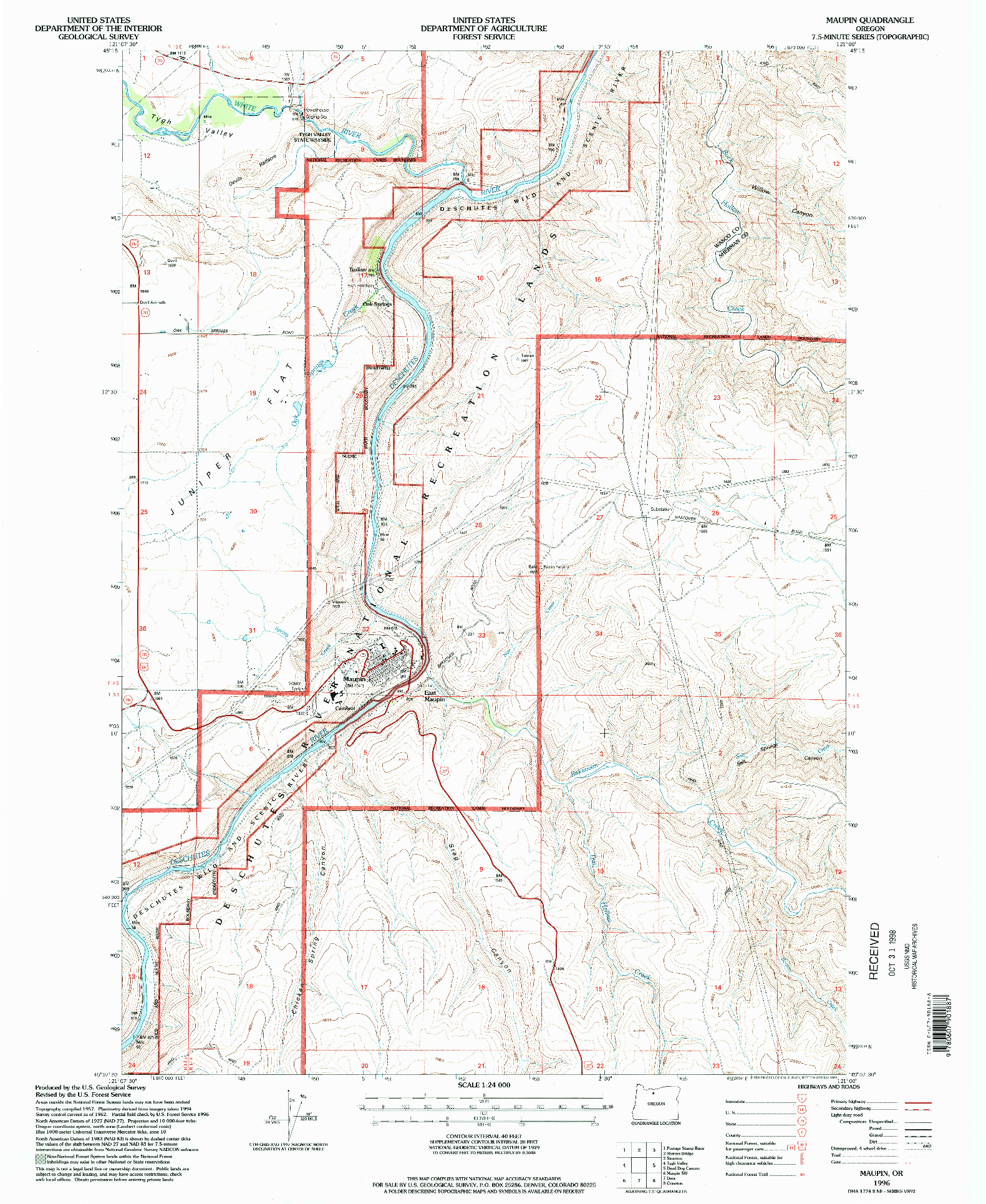 USGS 1:24000-SCALE QUADRANGLE FOR MAUPIN, OR 1996