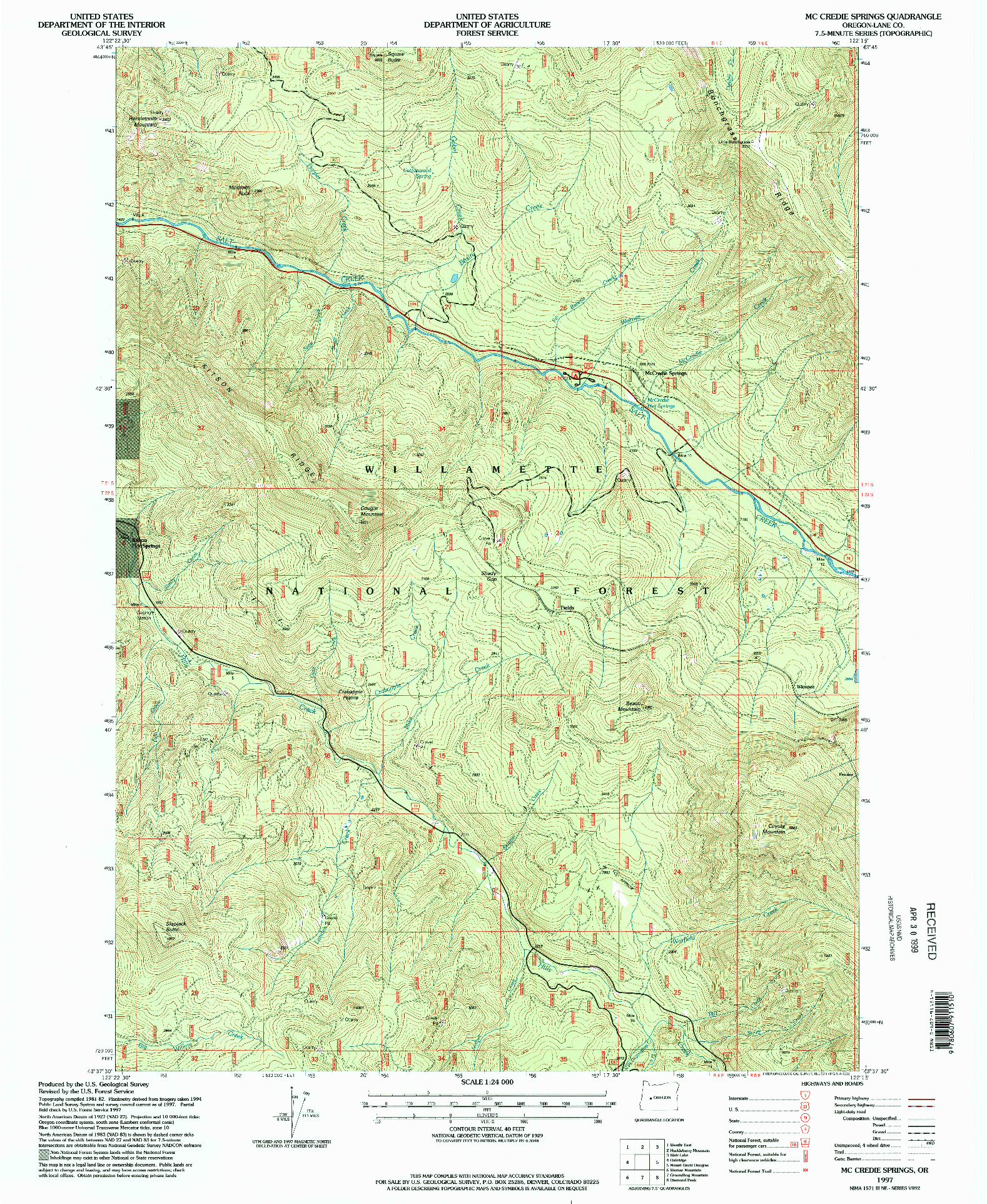 USGS 1:24000-SCALE QUADRANGLE FOR MC CREDIE SPRINGS, OR 1997