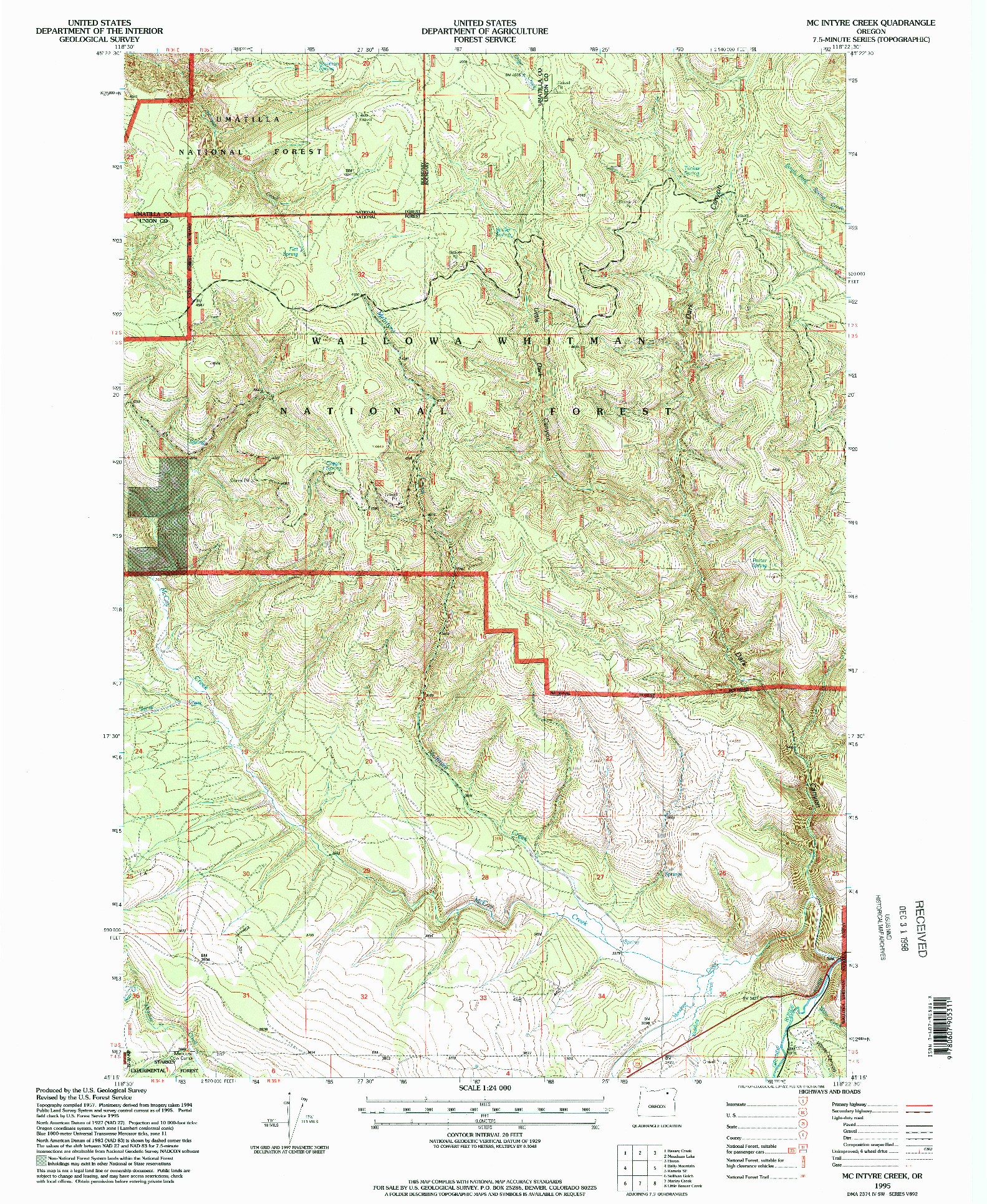 USGS 1:24000-SCALE QUADRANGLE FOR MC INTYRE CREEK, OR 1995