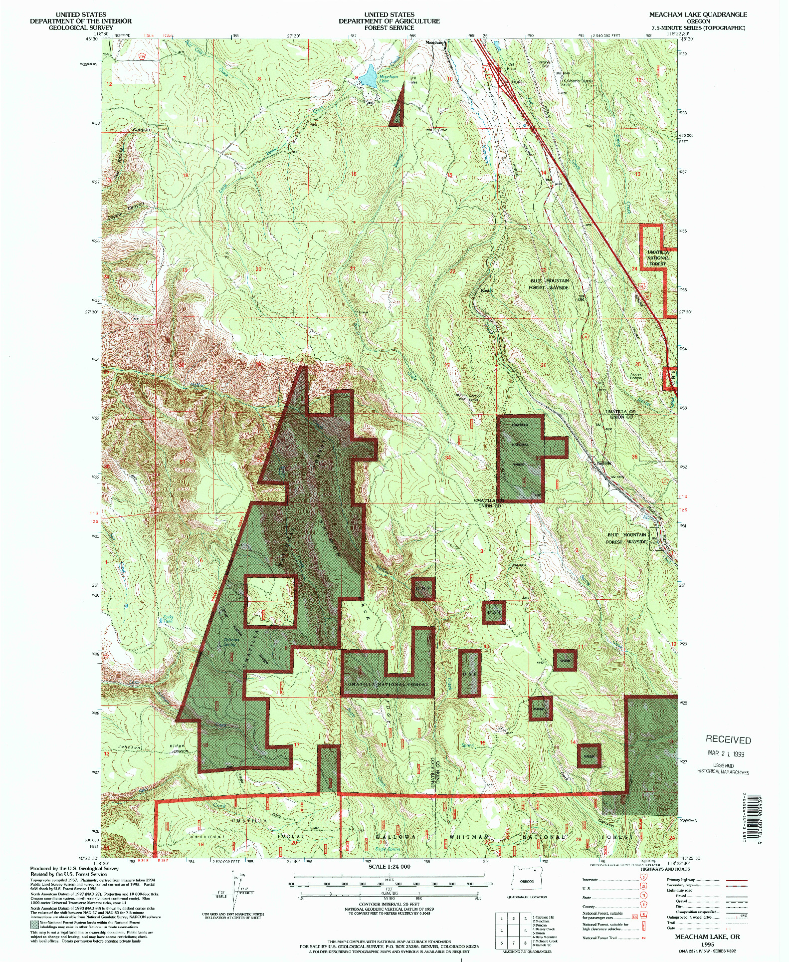 USGS 1:24000-SCALE QUADRANGLE FOR MEACHAM LAKE, OR 1995