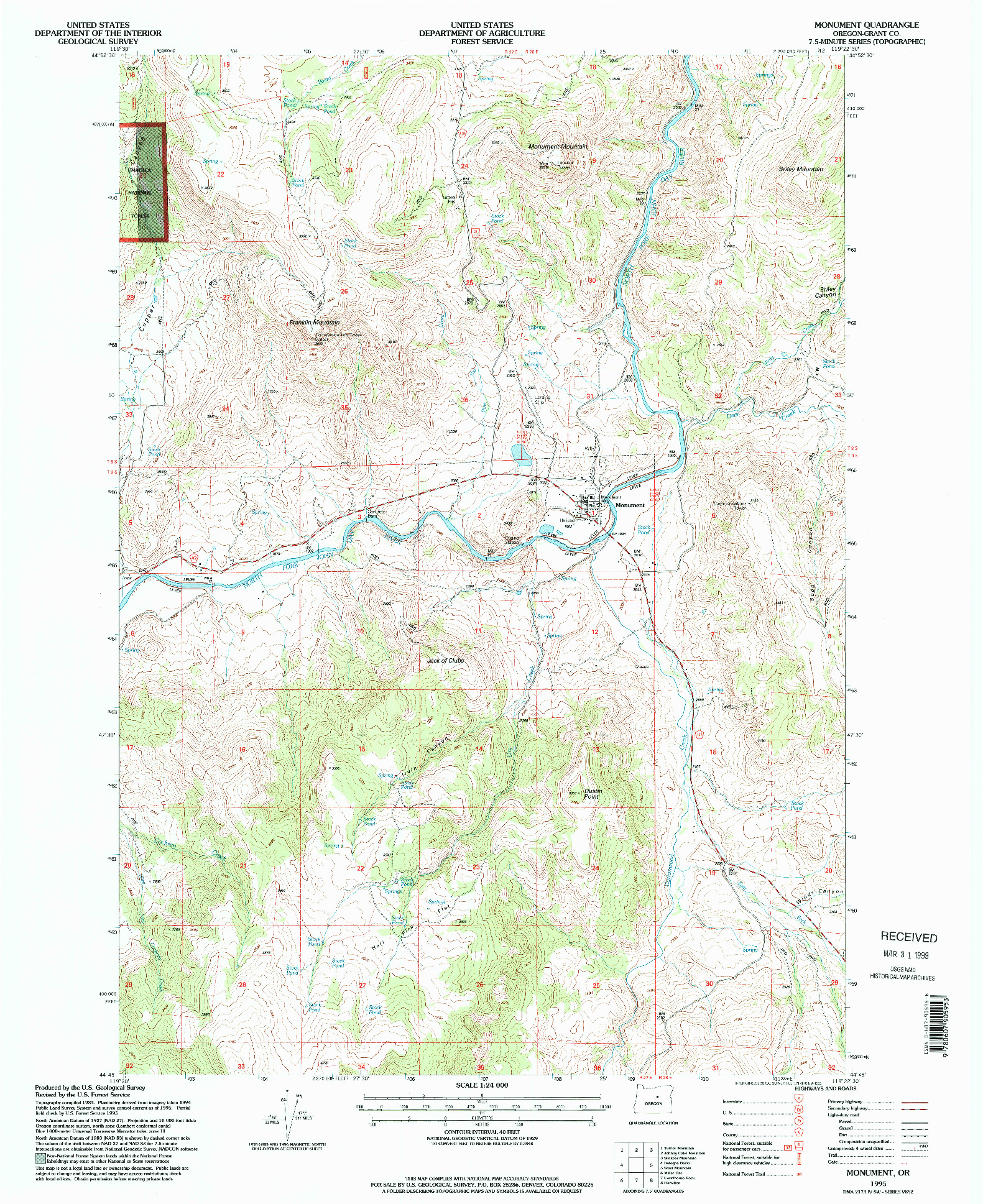 USGS 1:24000-SCALE QUADRANGLE FOR MONUMENT, OR 1995