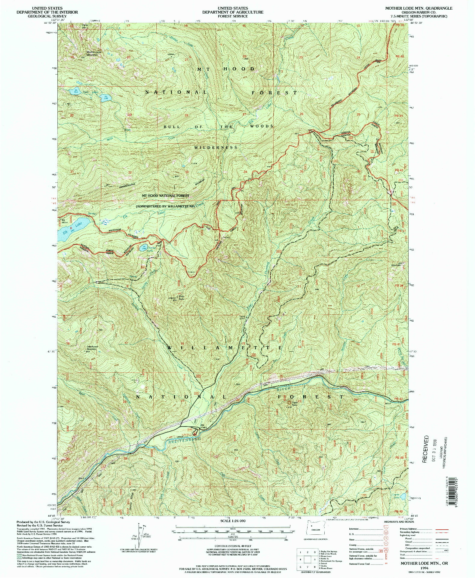 USGS 1:24000-SCALE QUADRANGLE FOR MOTHER LODE MTN, OR 1994
