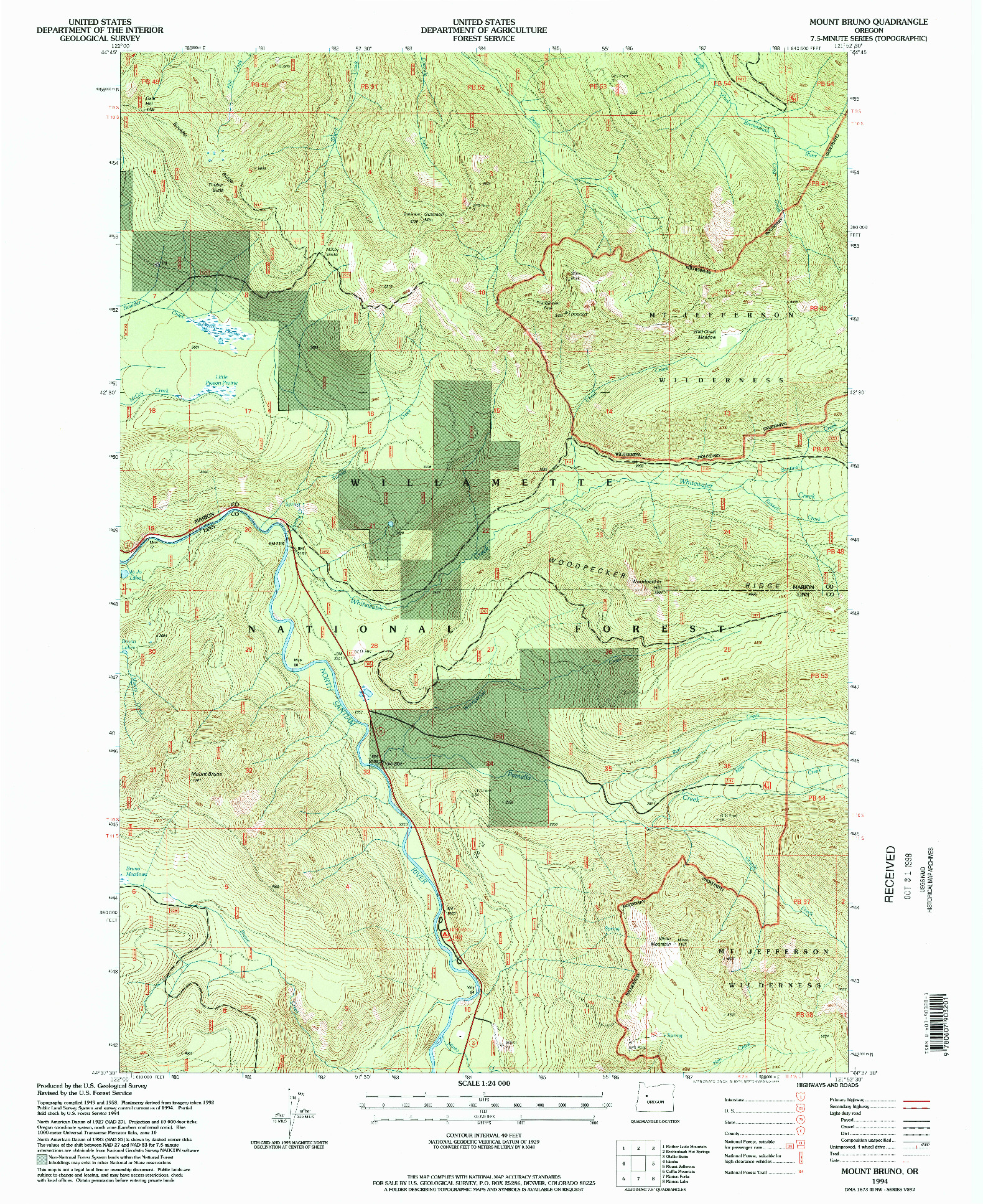 USGS 1:24000-SCALE QUADRANGLE FOR MOUNT BRUNO, OR 1994