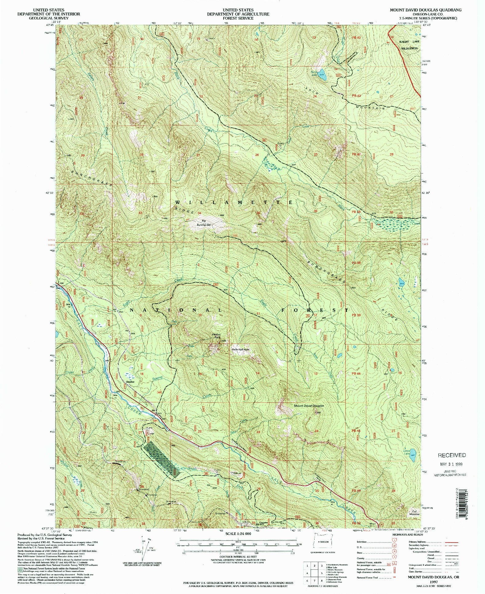 USGS 1:24000-SCALE QUADRANGLE FOR MOUNT DAVID DOUGLAS, OR 1997