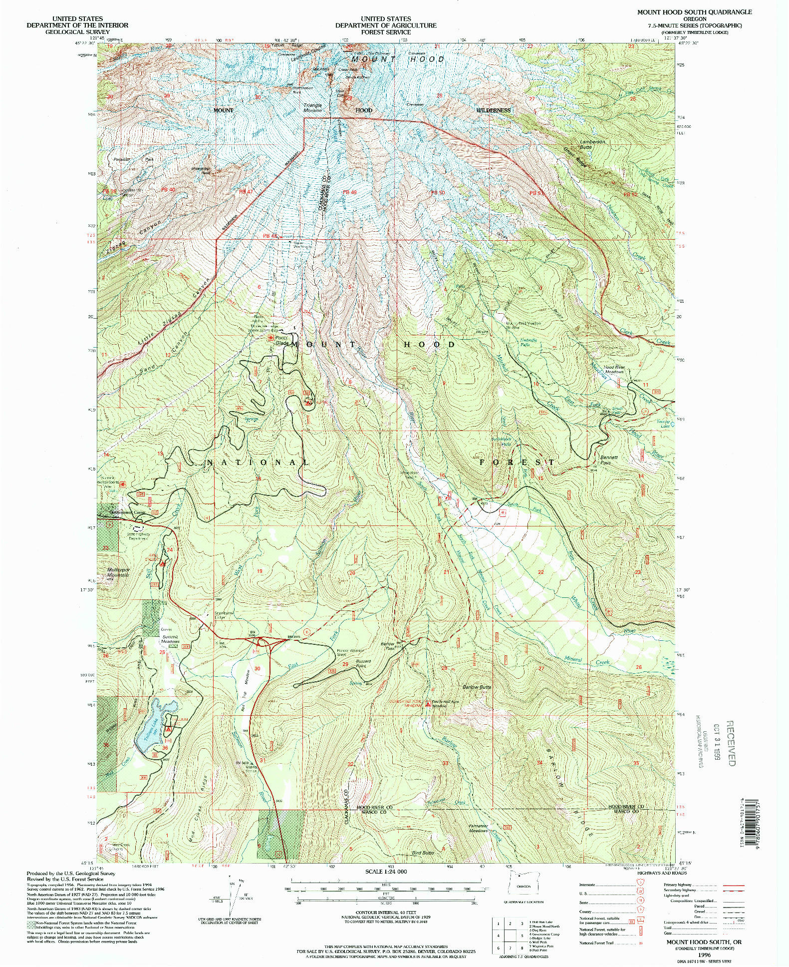 USGS 1:24000-SCALE QUADRANGLE FOR MOUNT HOOD SOUTH, OR 1996