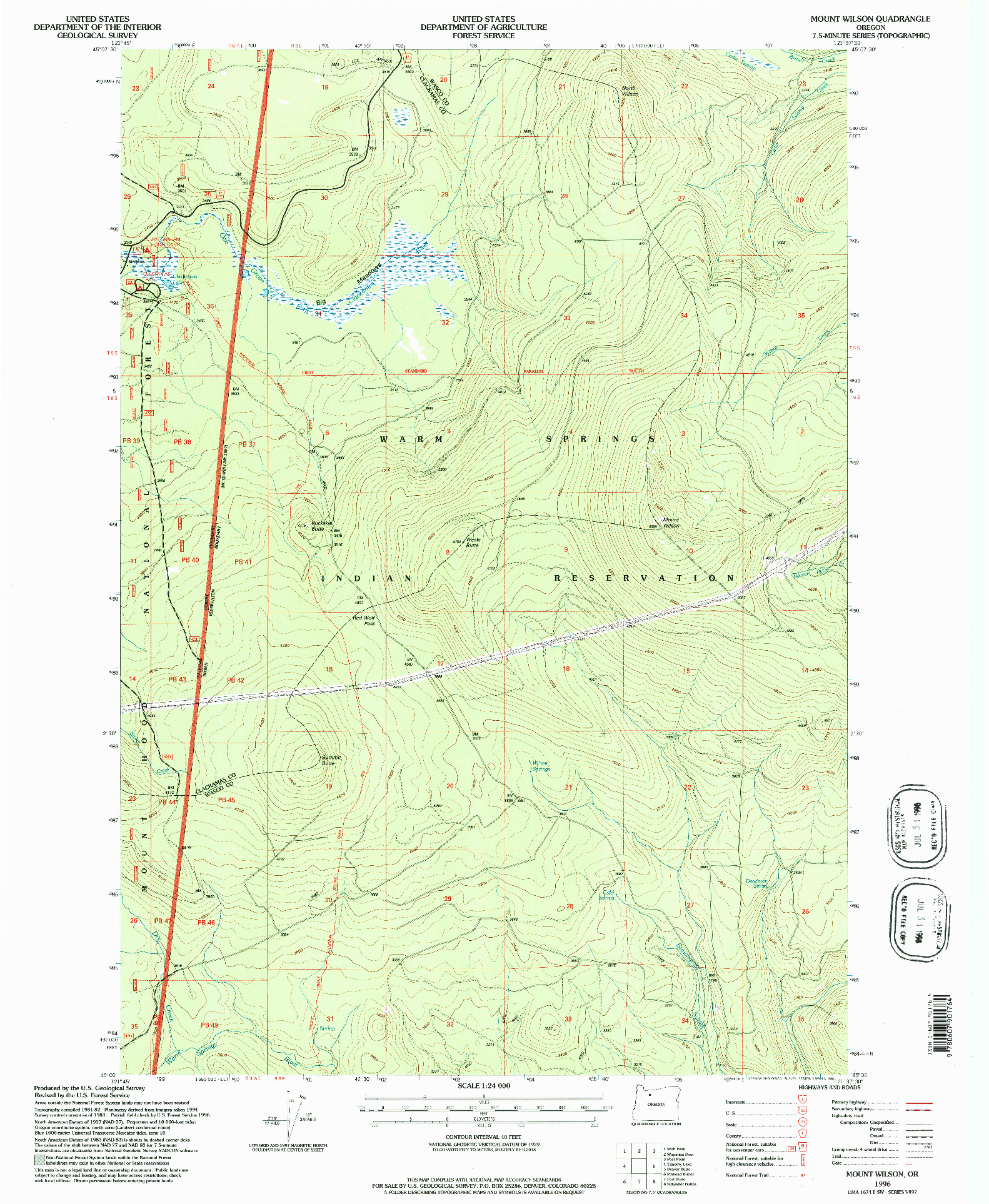USGS 1:24000-SCALE QUADRANGLE FOR MOUNT WILSON, OR 1996