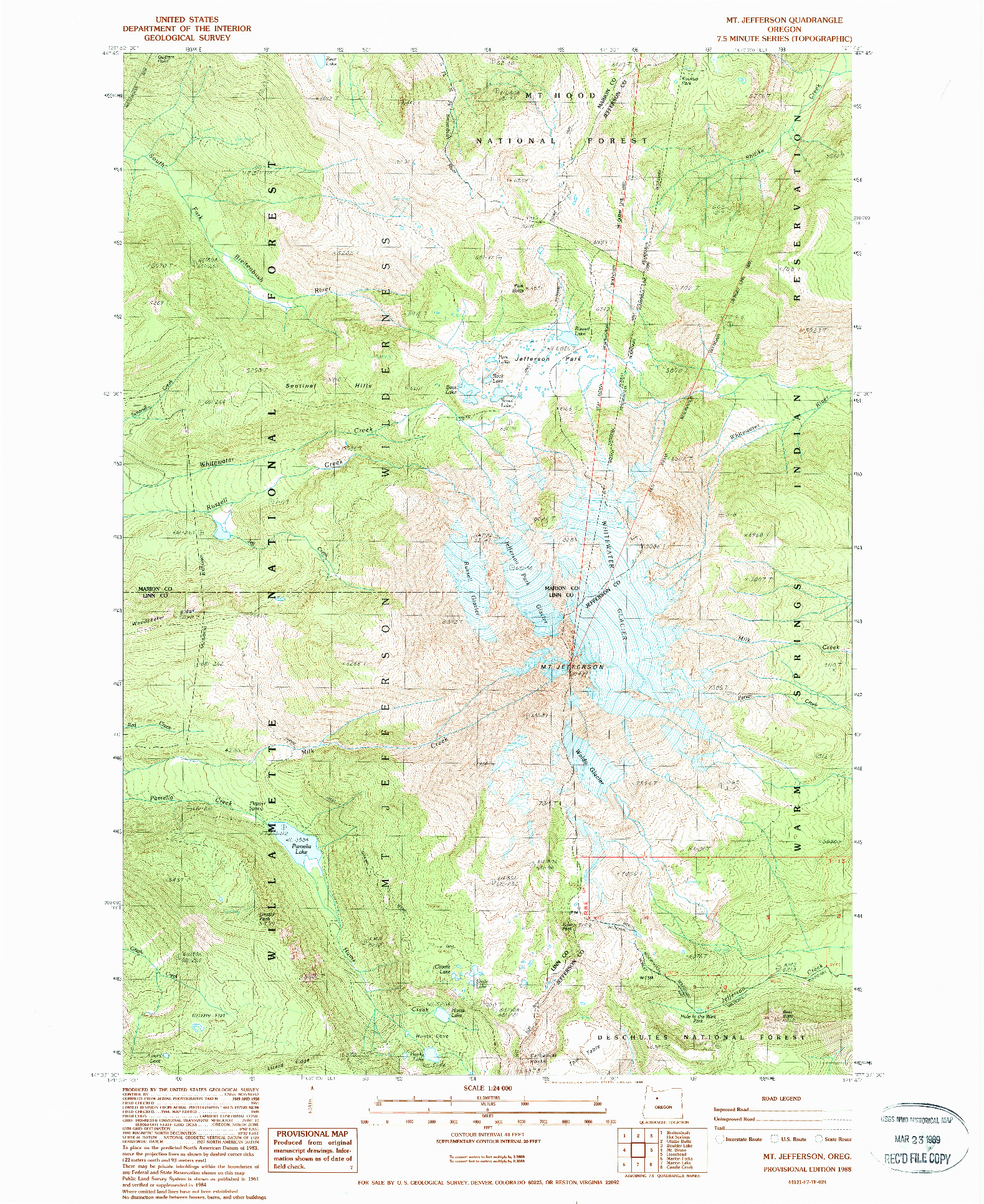 USGS 1:24000-SCALE QUADRANGLE FOR MT. JEFFERSON, OR 1988