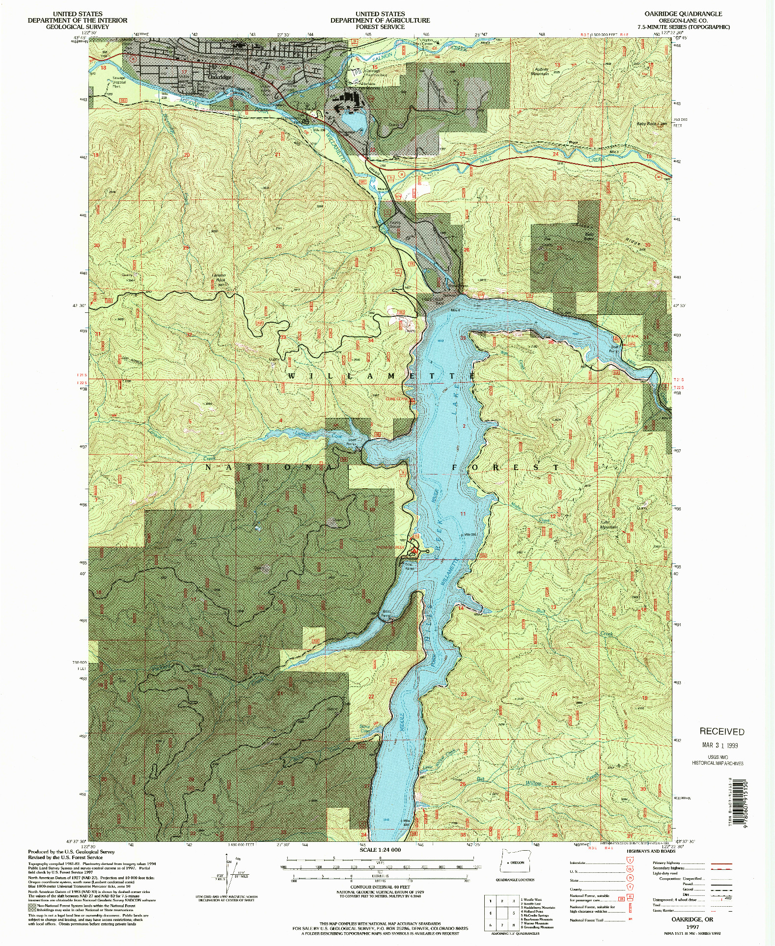 USGS 1:24000-SCALE QUADRANGLE FOR OAKRIDGE, OR 1997