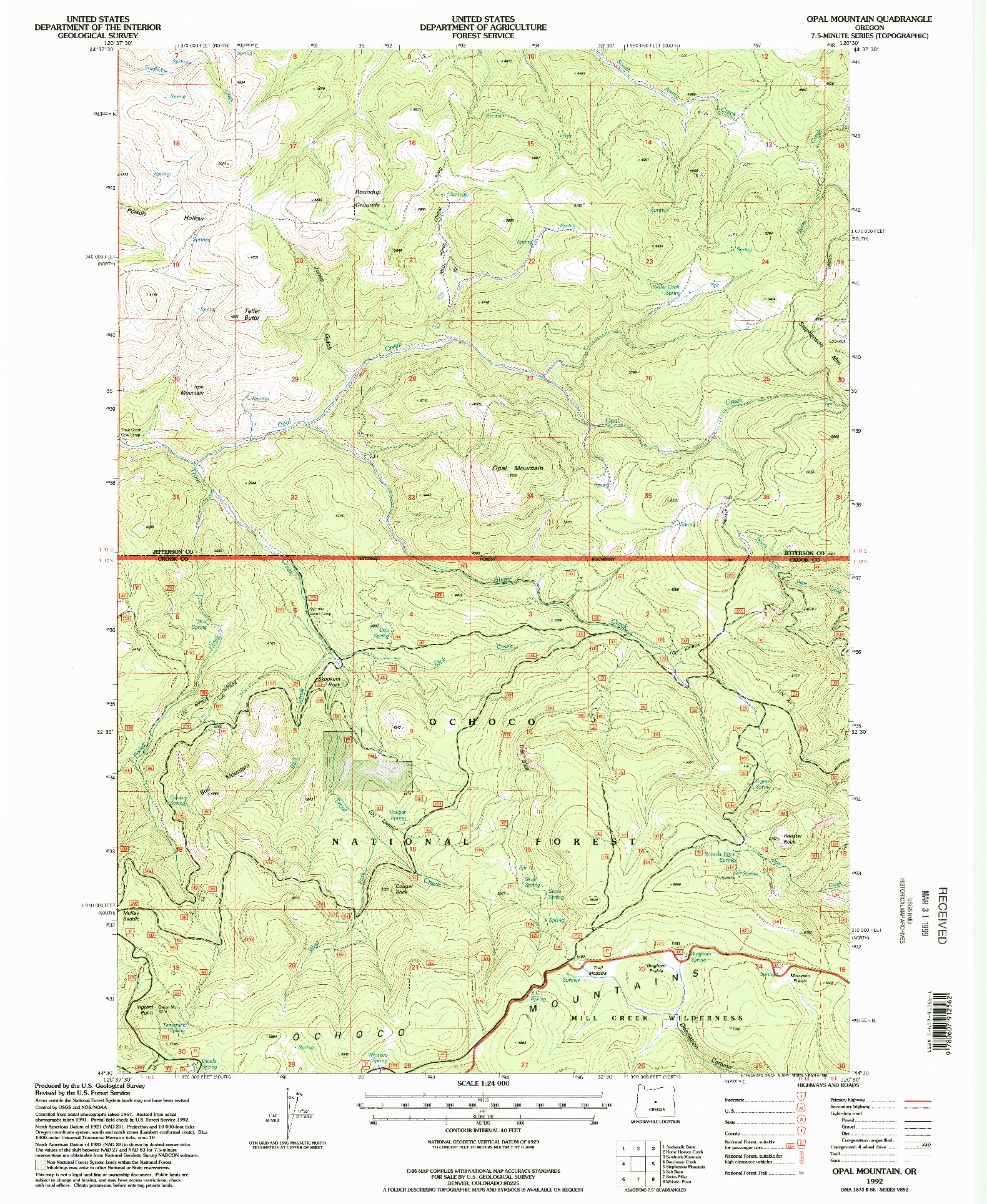 USGS 1:24000-SCALE QUADRANGLE FOR OPAL MOUNTAIN, OR 1992