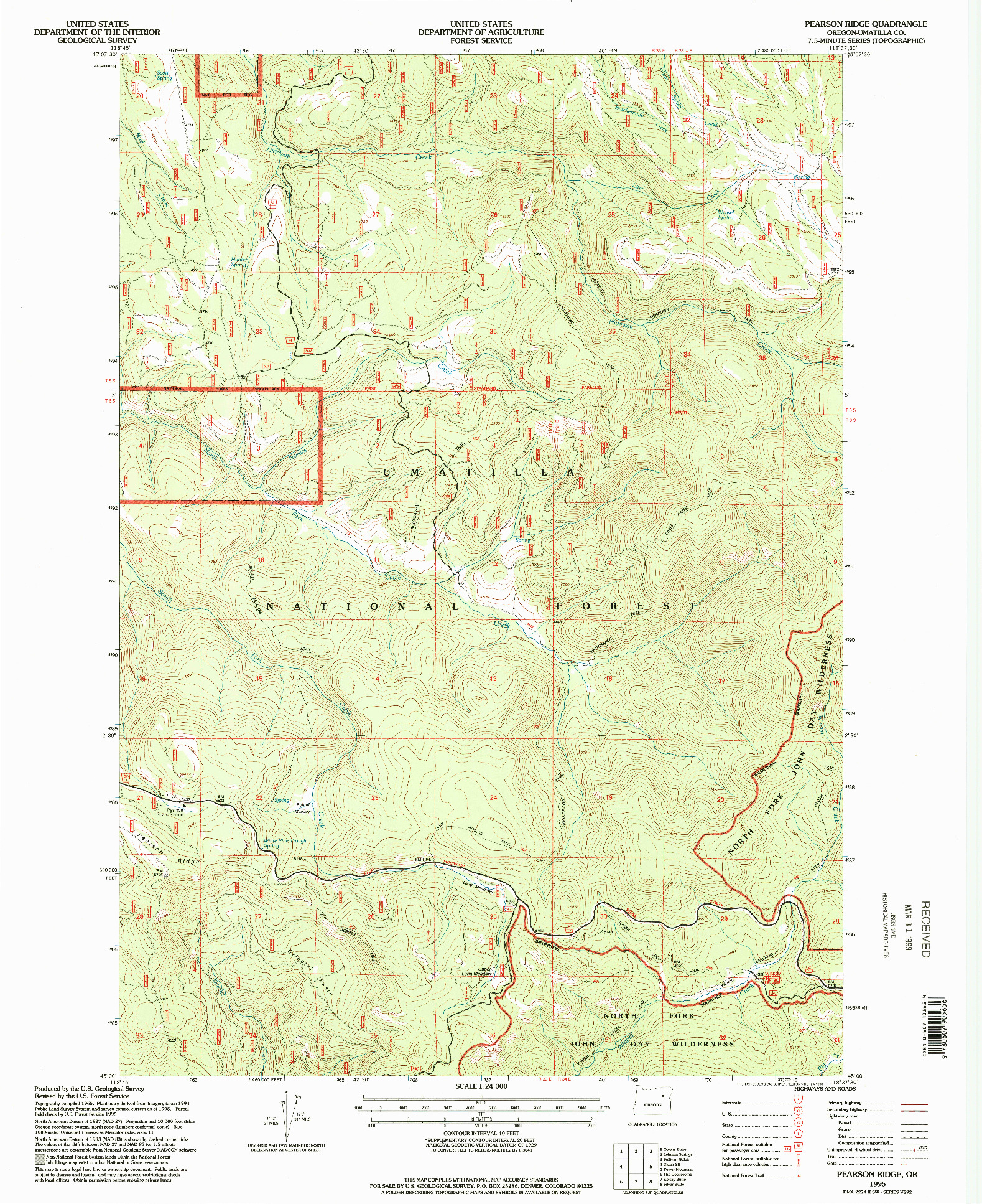 USGS 1:24000-SCALE QUADRANGLE FOR PEARSON RIDGE, OR 1995