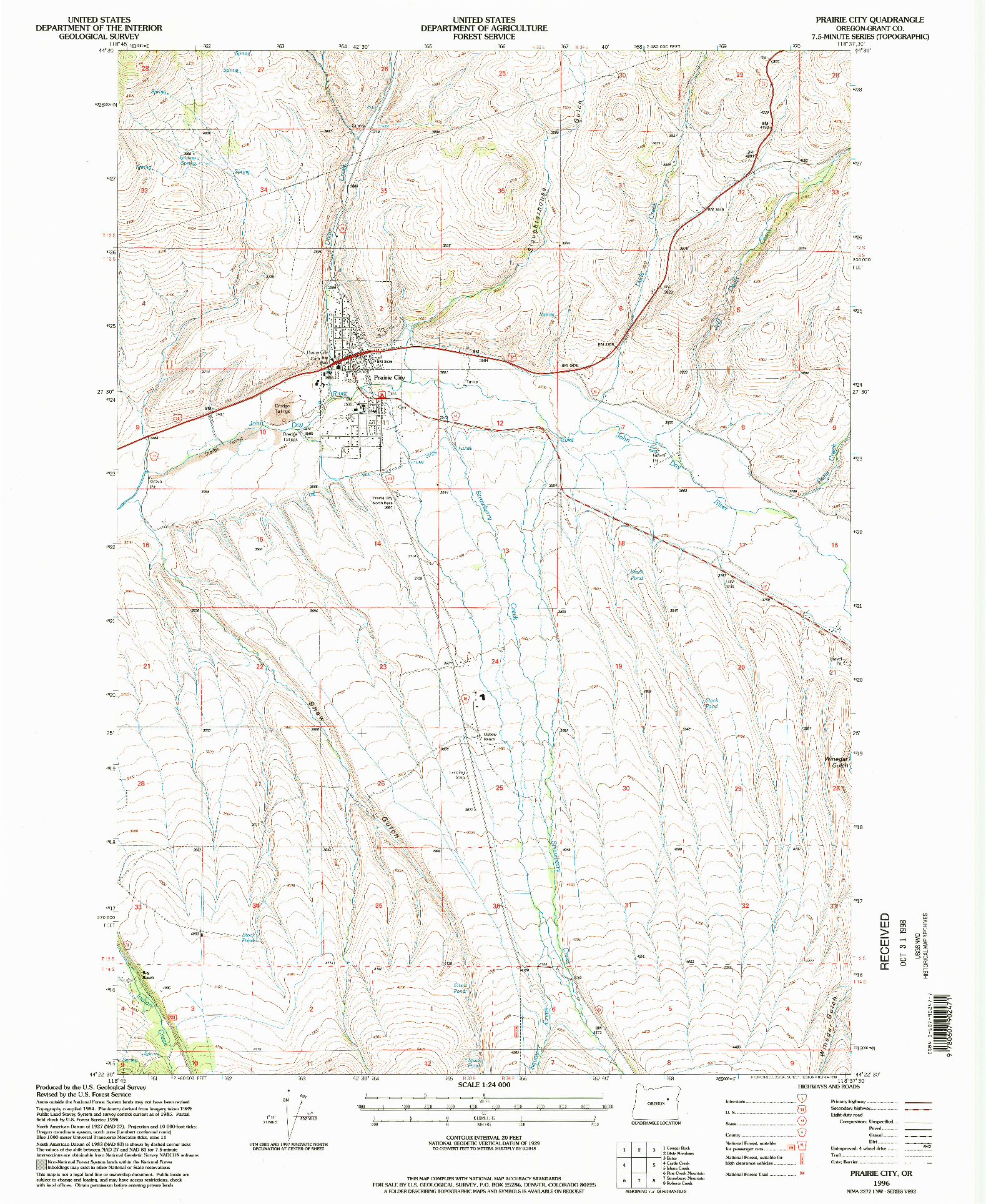 USGS 1:24000-SCALE QUADRANGLE FOR PRAIRIE CITY, OR 1996