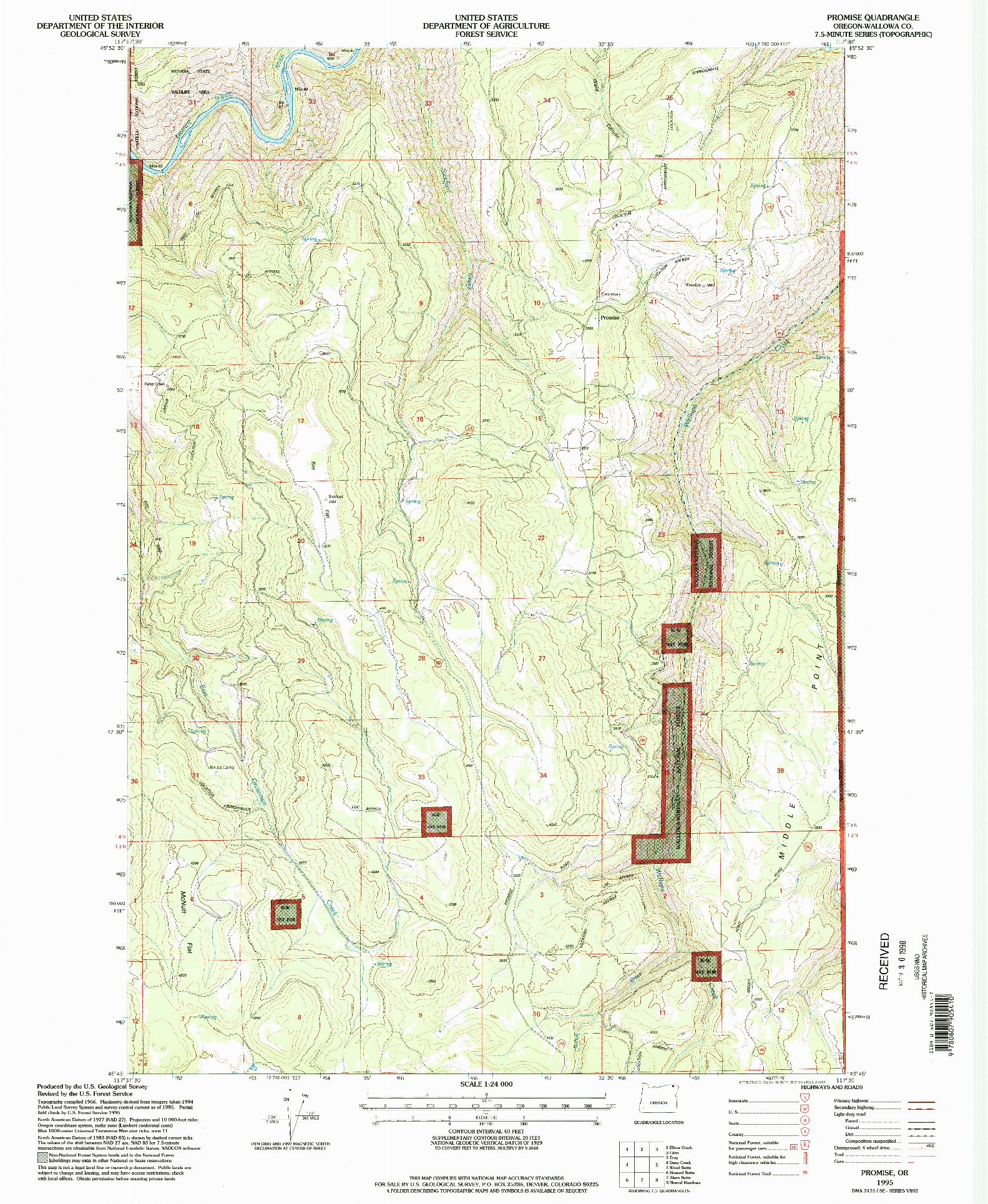 USGS 1:24000-SCALE QUADRANGLE FOR PROMISE, OR 1995