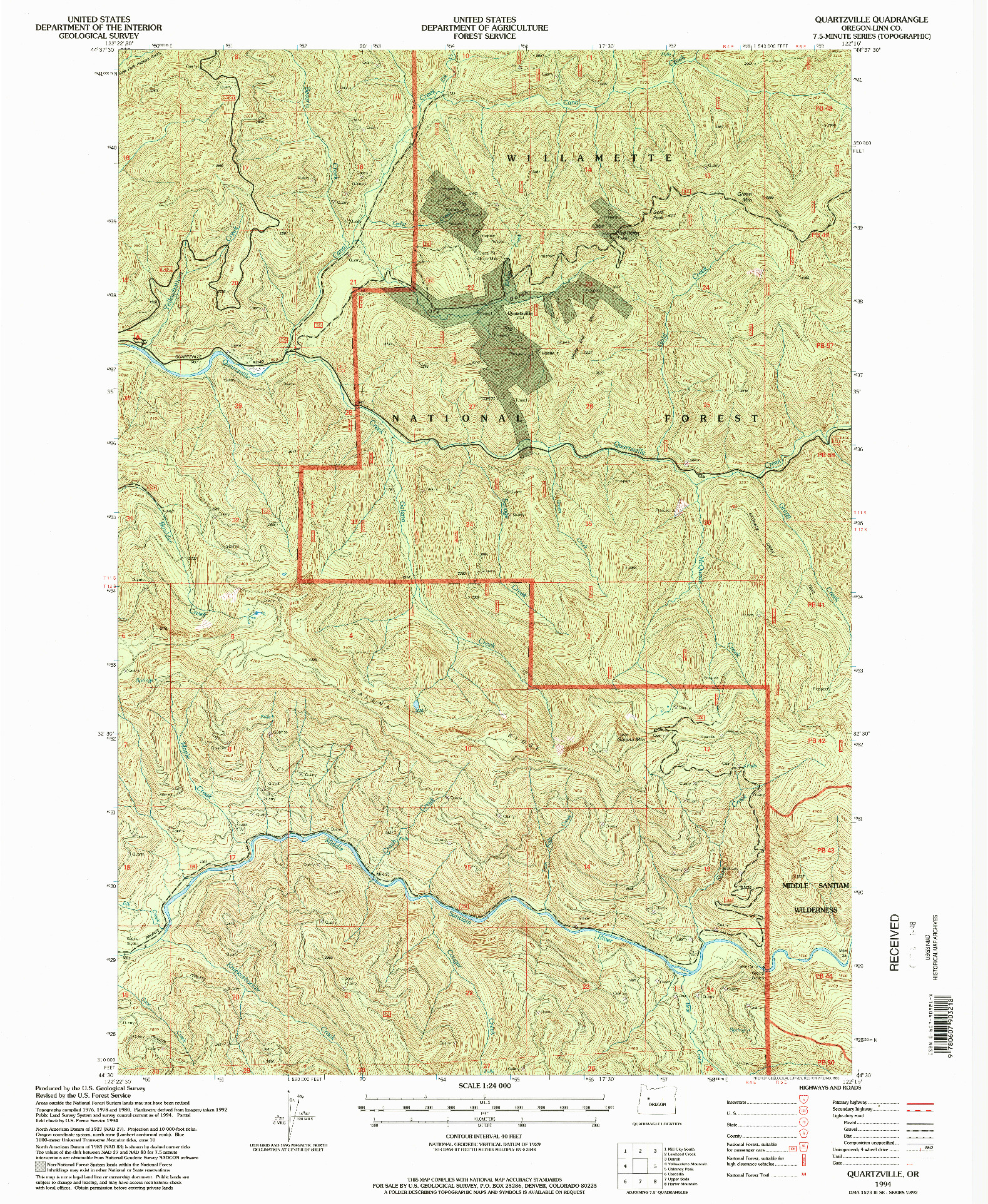 USGS 1:24000-SCALE QUADRANGLE FOR QUARTZVILLE, OR 1994