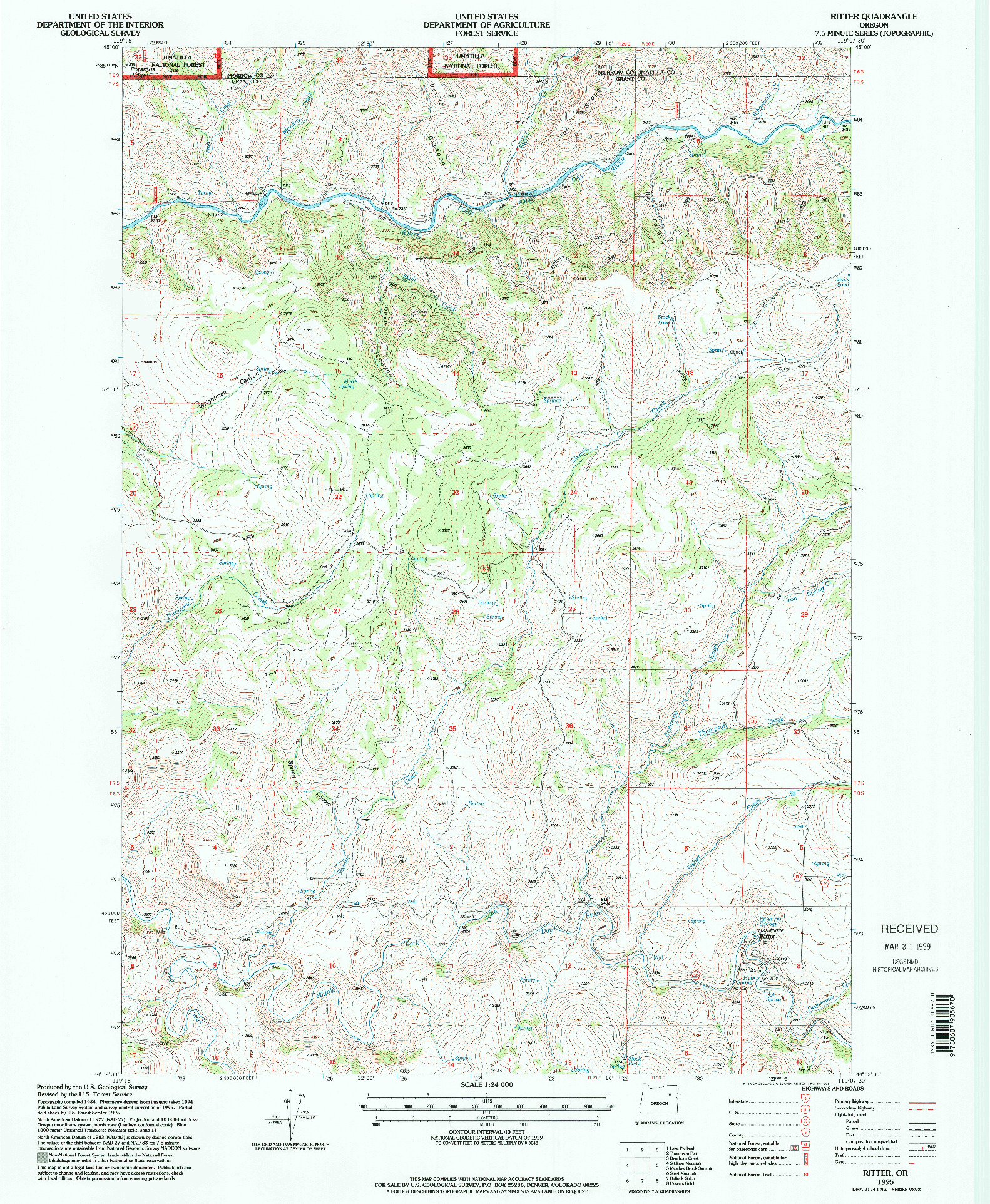 USGS 1:24000-SCALE QUADRANGLE FOR RITTER, OR 1995