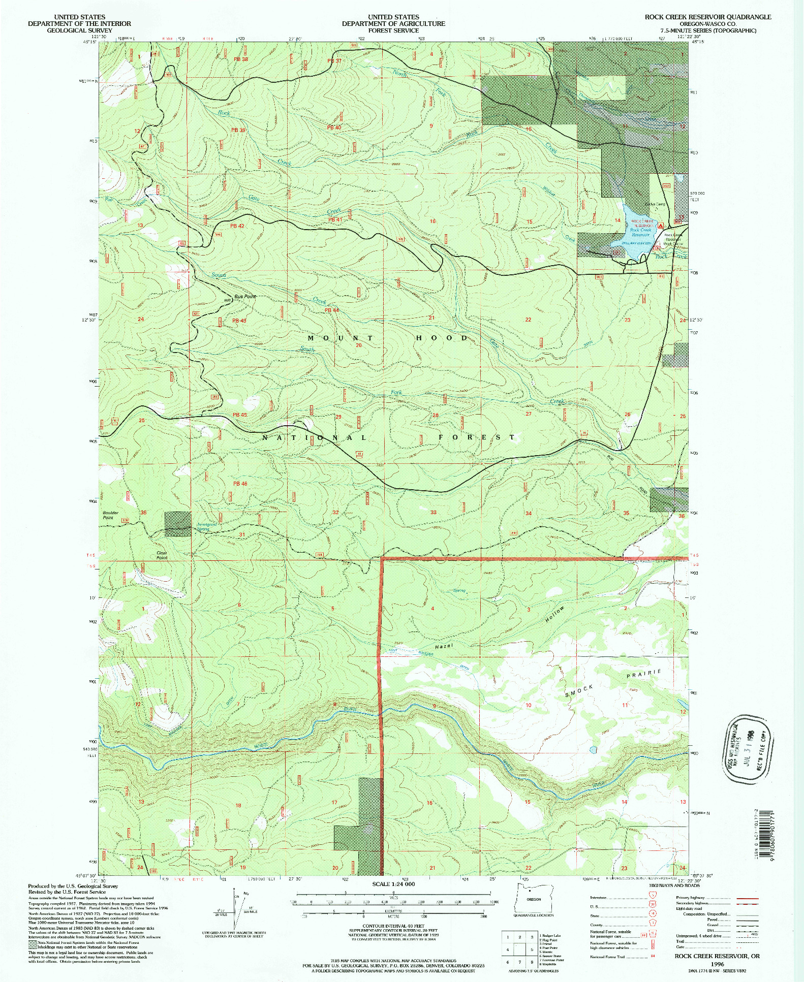 USGS 1:24000-SCALE QUADRANGLE FOR ROCK CREEK RESERVOIR, OR 1996