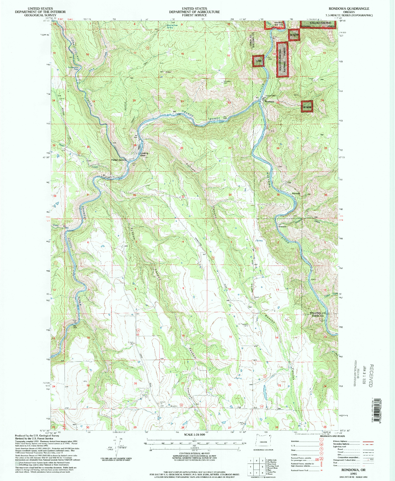 USGS 1:24000-SCALE QUADRANGLE FOR RONDOWA, OR 1995