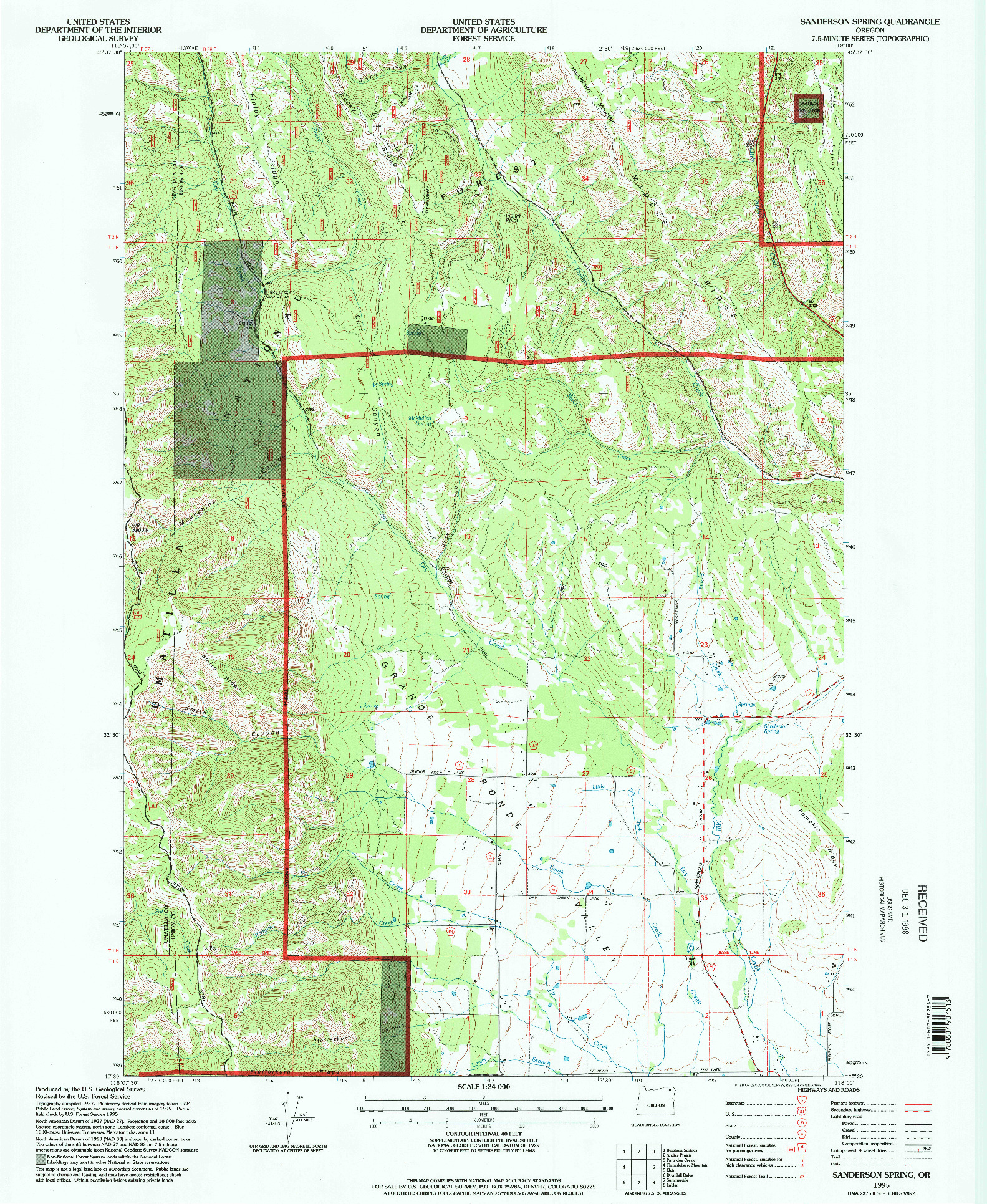 USGS 1:24000-SCALE QUADRANGLE FOR SANDERSON SPRING, OR 1995