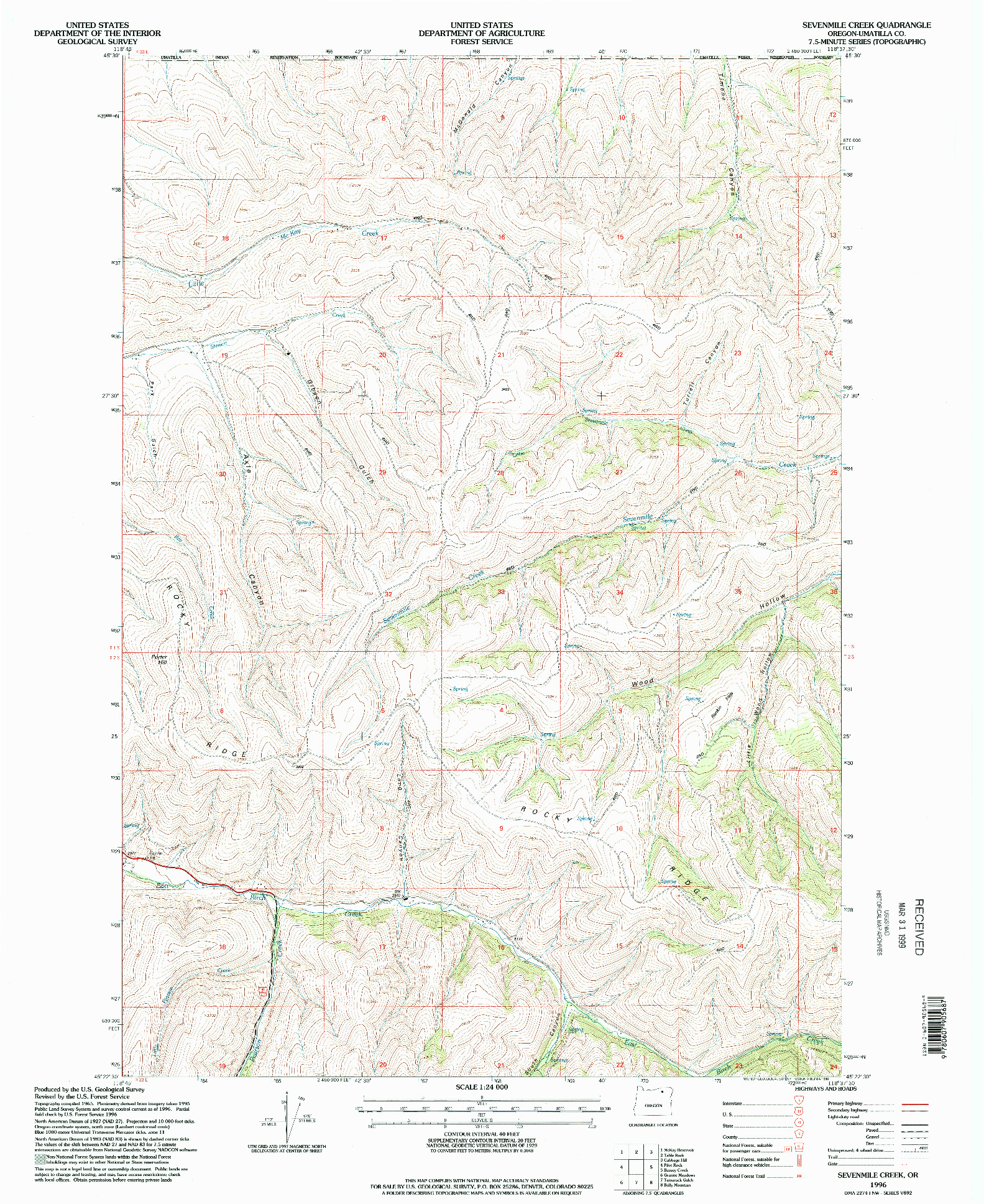 USGS 1:24000-SCALE QUADRANGLE FOR SEVENMILE CREEK, OR 1996
