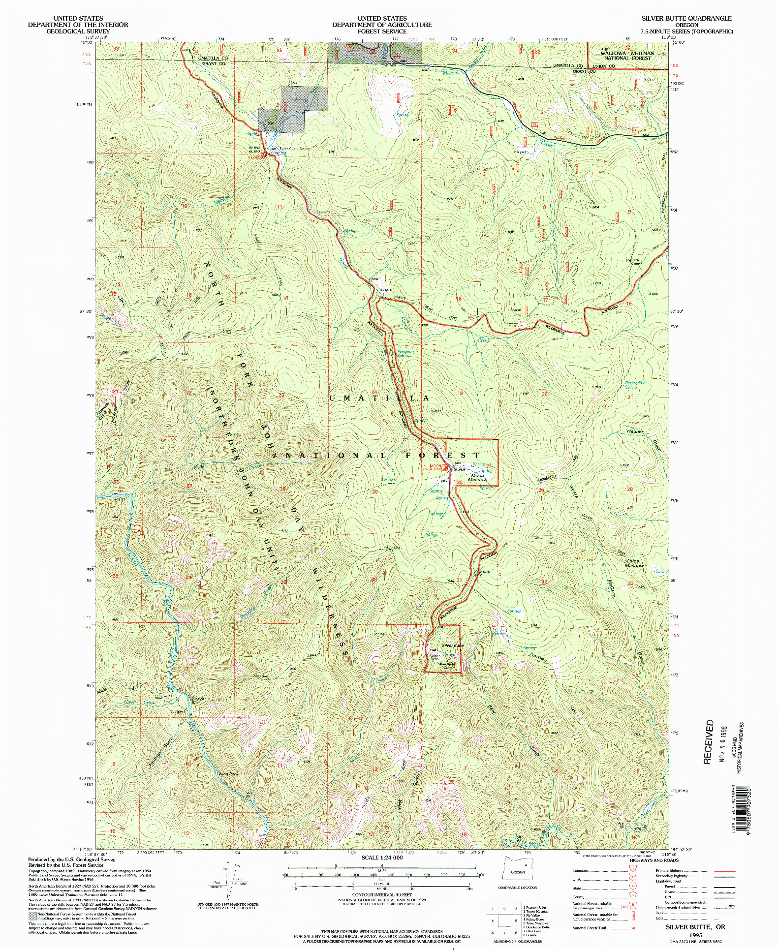 USGS 1:24000-SCALE QUADRANGLE FOR SILVER BUTTE, OR 1995