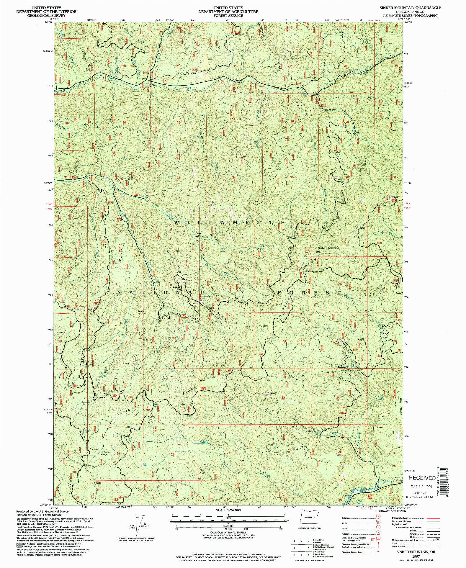 USGS 1:24000-SCALE QUADRANGLE FOR SINKER MOUNTAIN, OR 1997