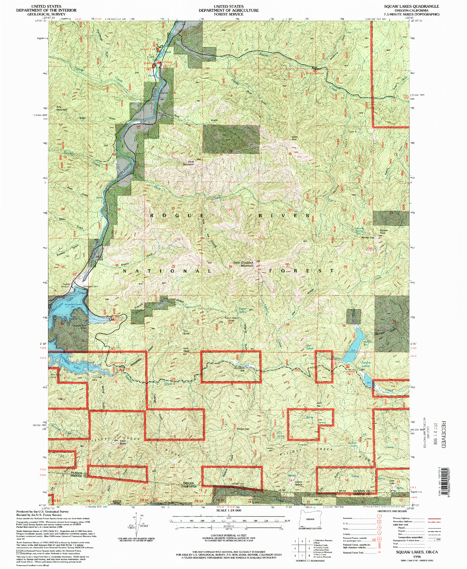 USGS 1:24000-SCALE QUADRANGLE FOR SQUAW LAKES, OR 1996