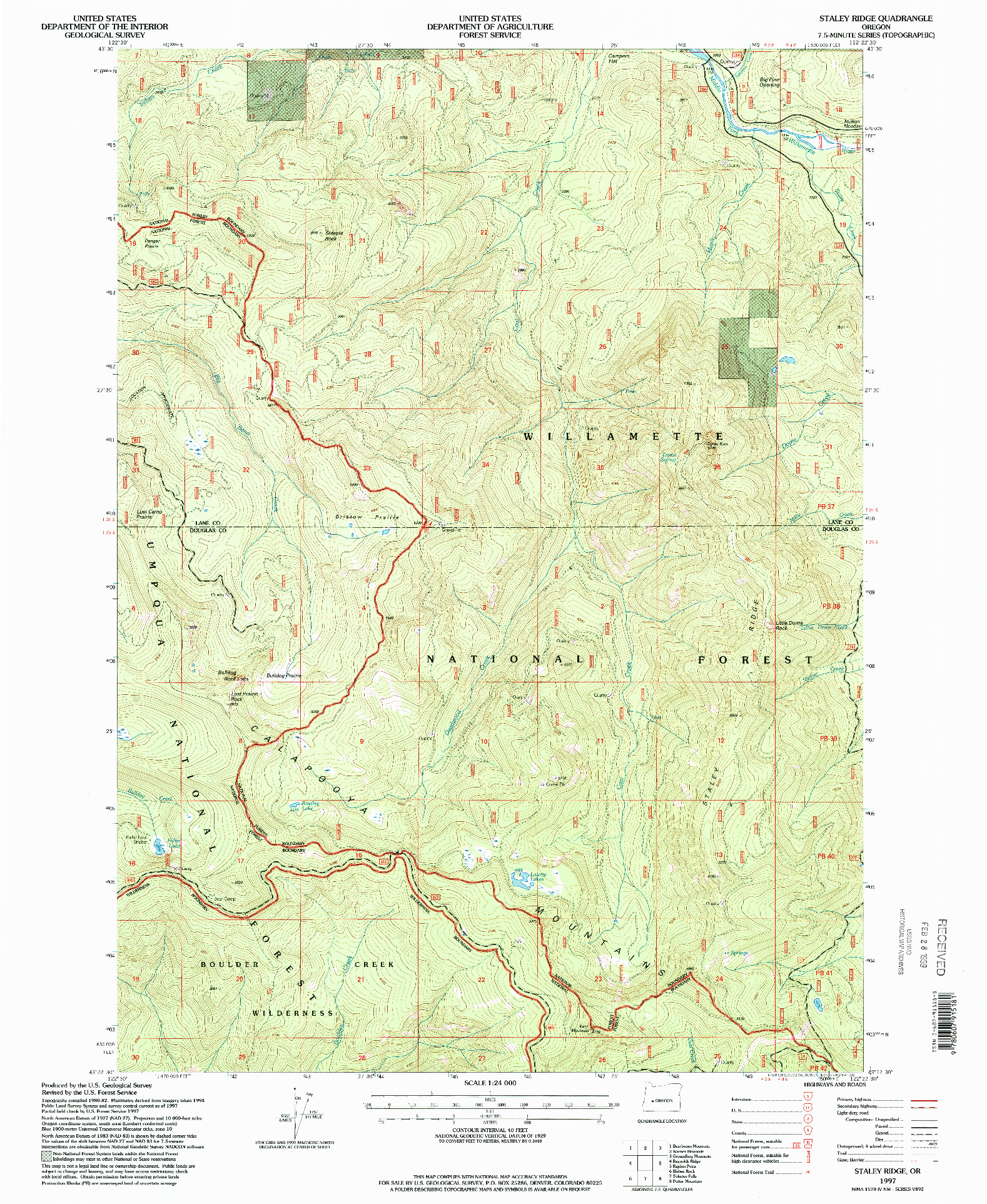 USGS 1:24000-SCALE QUADRANGLE FOR STALEY RIDGE, OR 1997