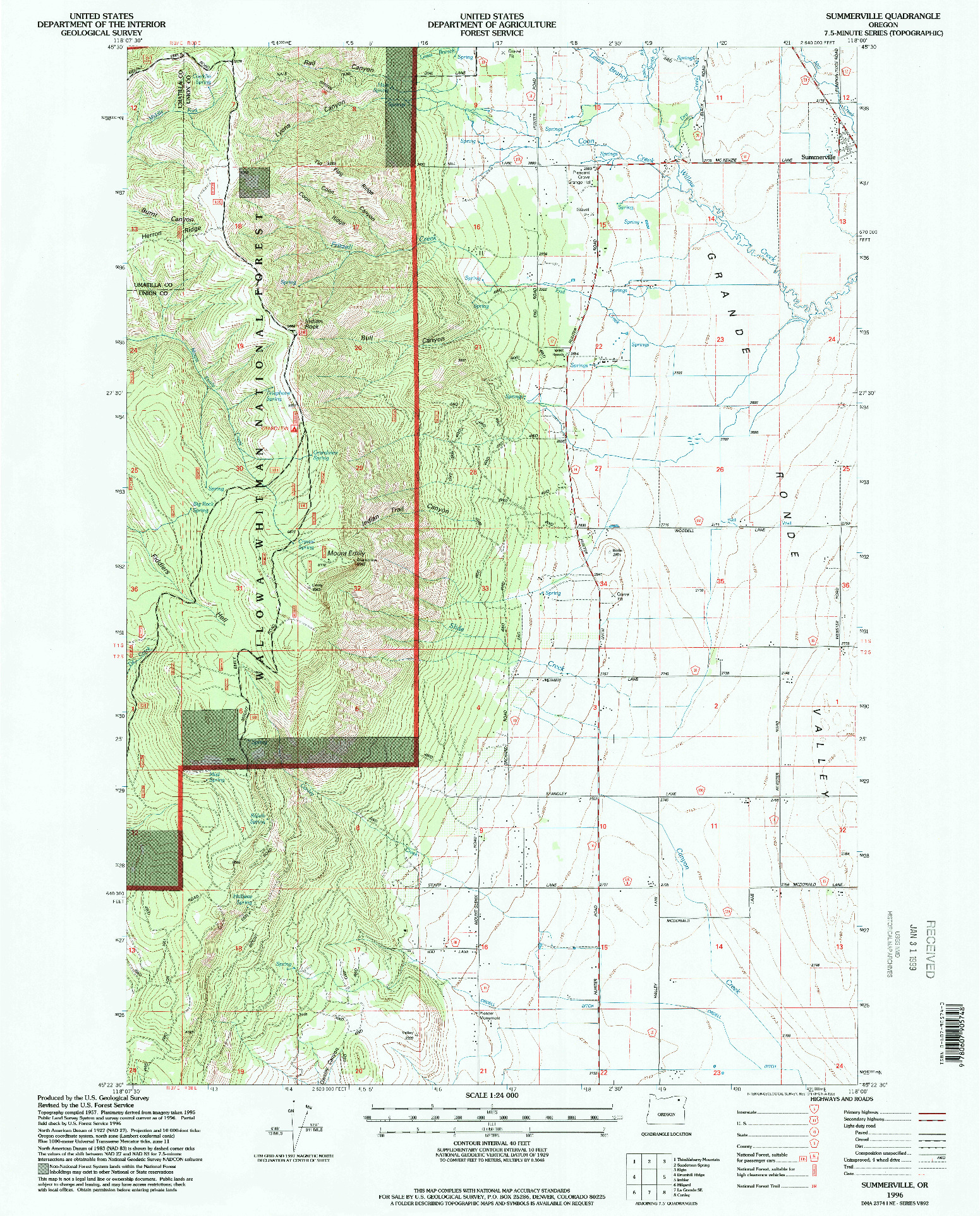 USGS 1:24000-SCALE QUADRANGLE FOR SUMMERVILLE, OR 1996