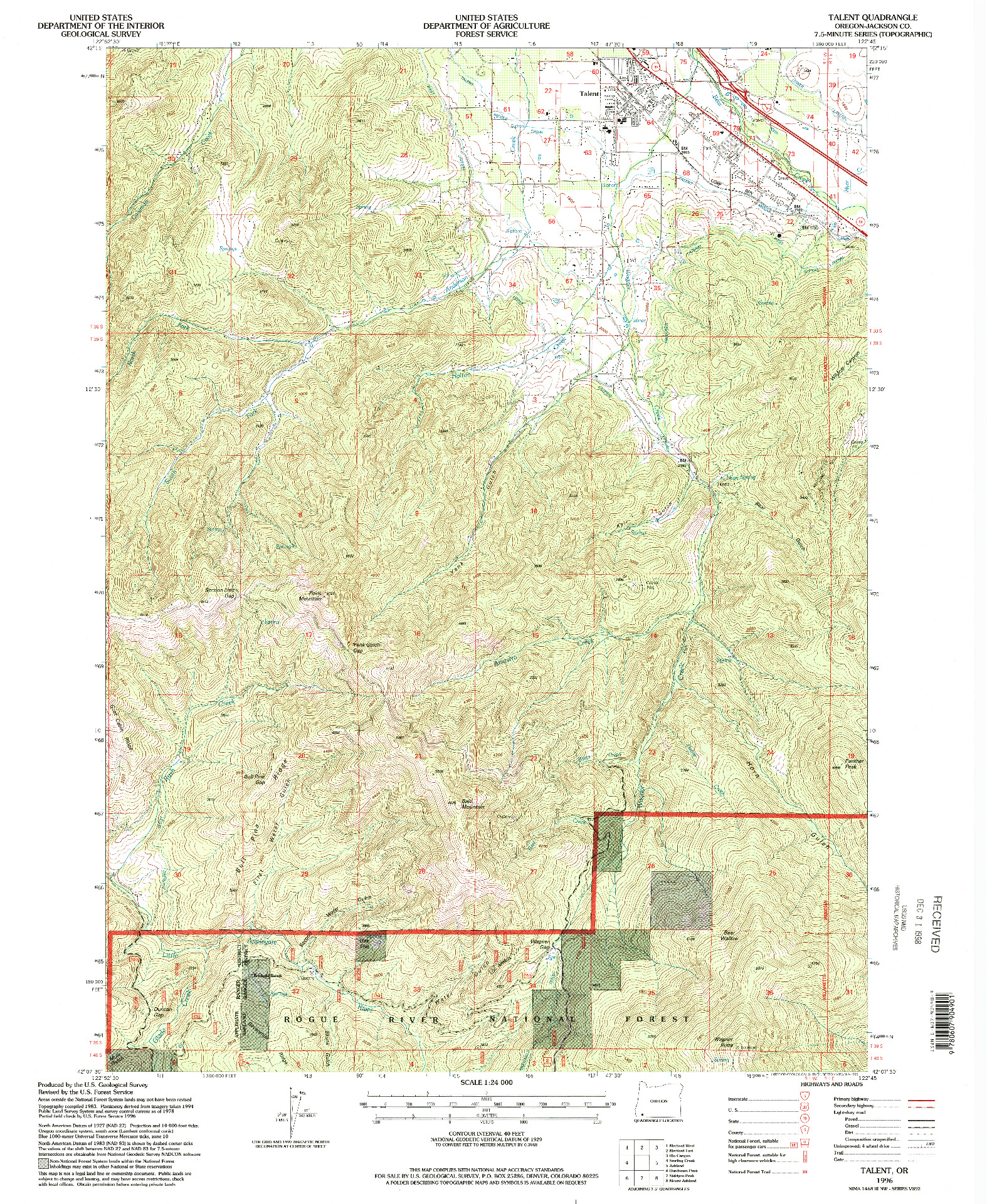 USGS 1:24000-SCALE QUADRANGLE FOR TALENT, OR 1996