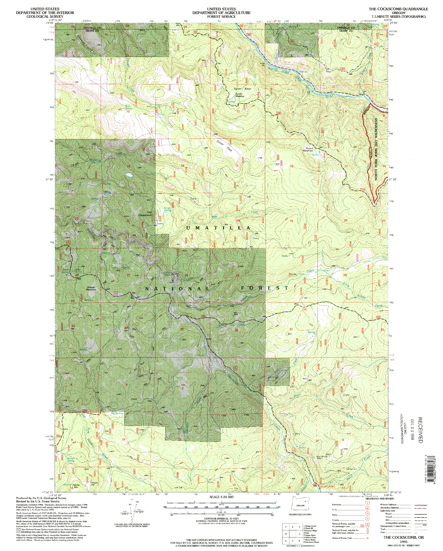 USGS 1:24000-SCALE QUADRANGLE FOR THE COCKSCOMB, OR 1995