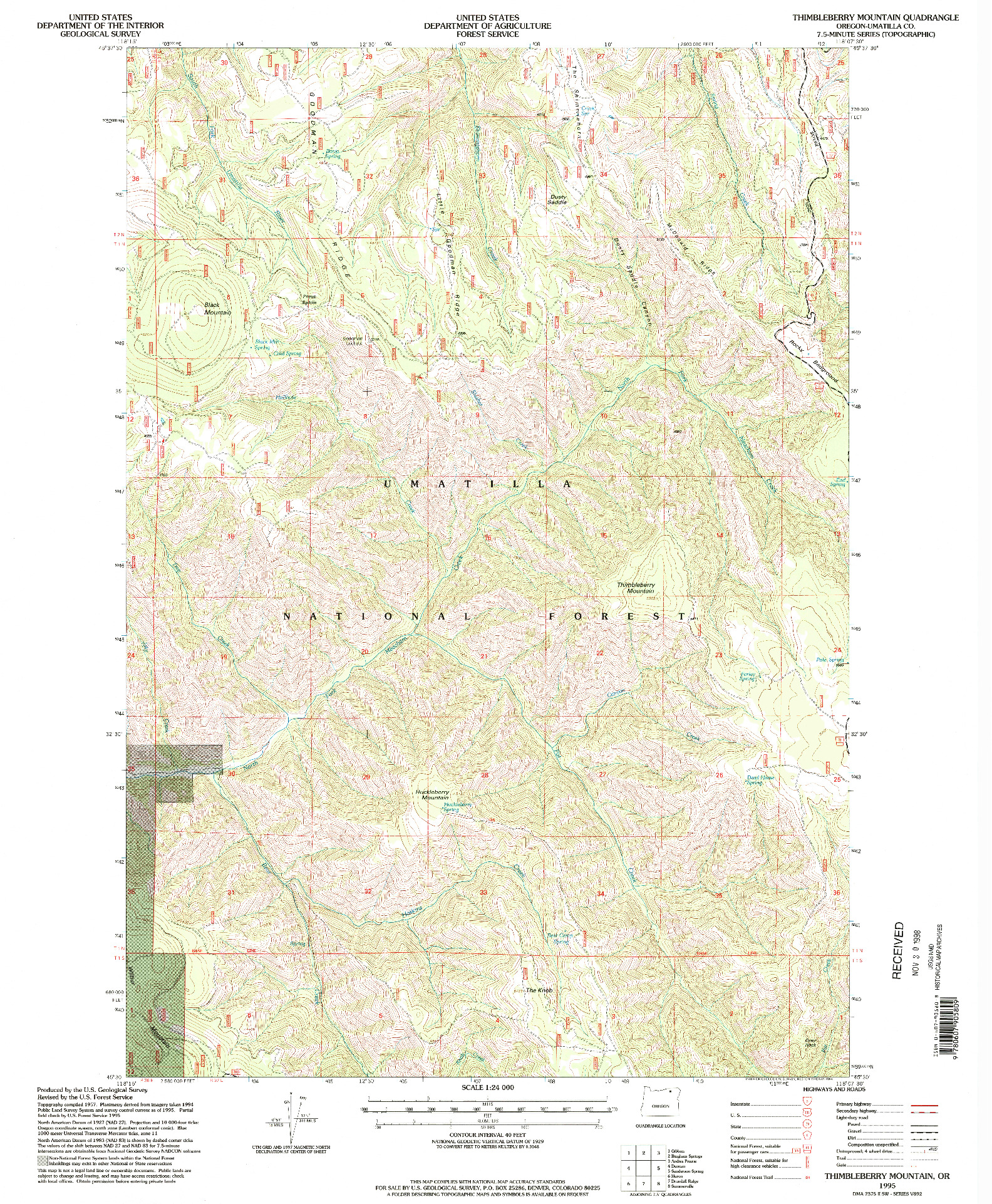 USGS 1:24000-SCALE QUADRANGLE FOR THIMBLEBERRY MOUNTAIN, OR 1995