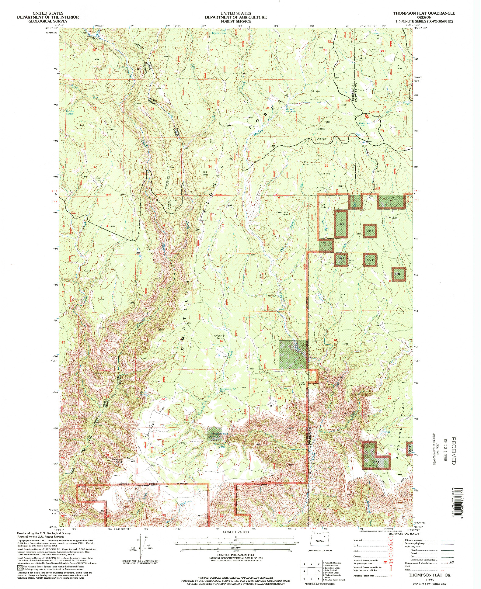 USGS 1:24000-SCALE QUADRANGLE FOR THOMPSON FLAT, OR 1995