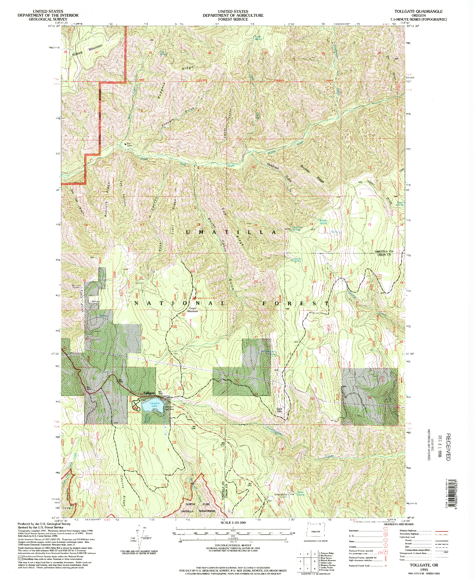 USGS 1:24000-SCALE QUADRANGLE FOR TOLLGATE, OR 1995