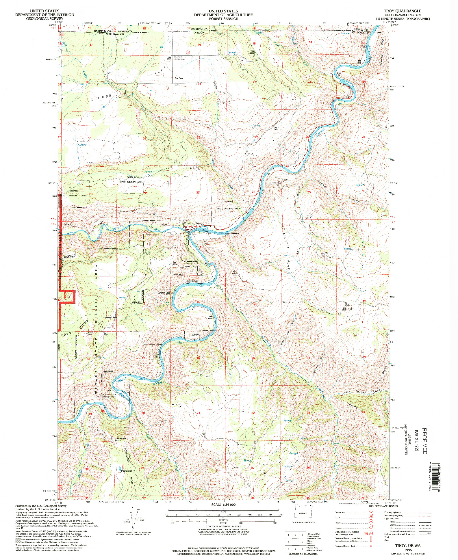 USGS 1:24000-SCALE QUADRANGLE FOR TROY, OR 1995