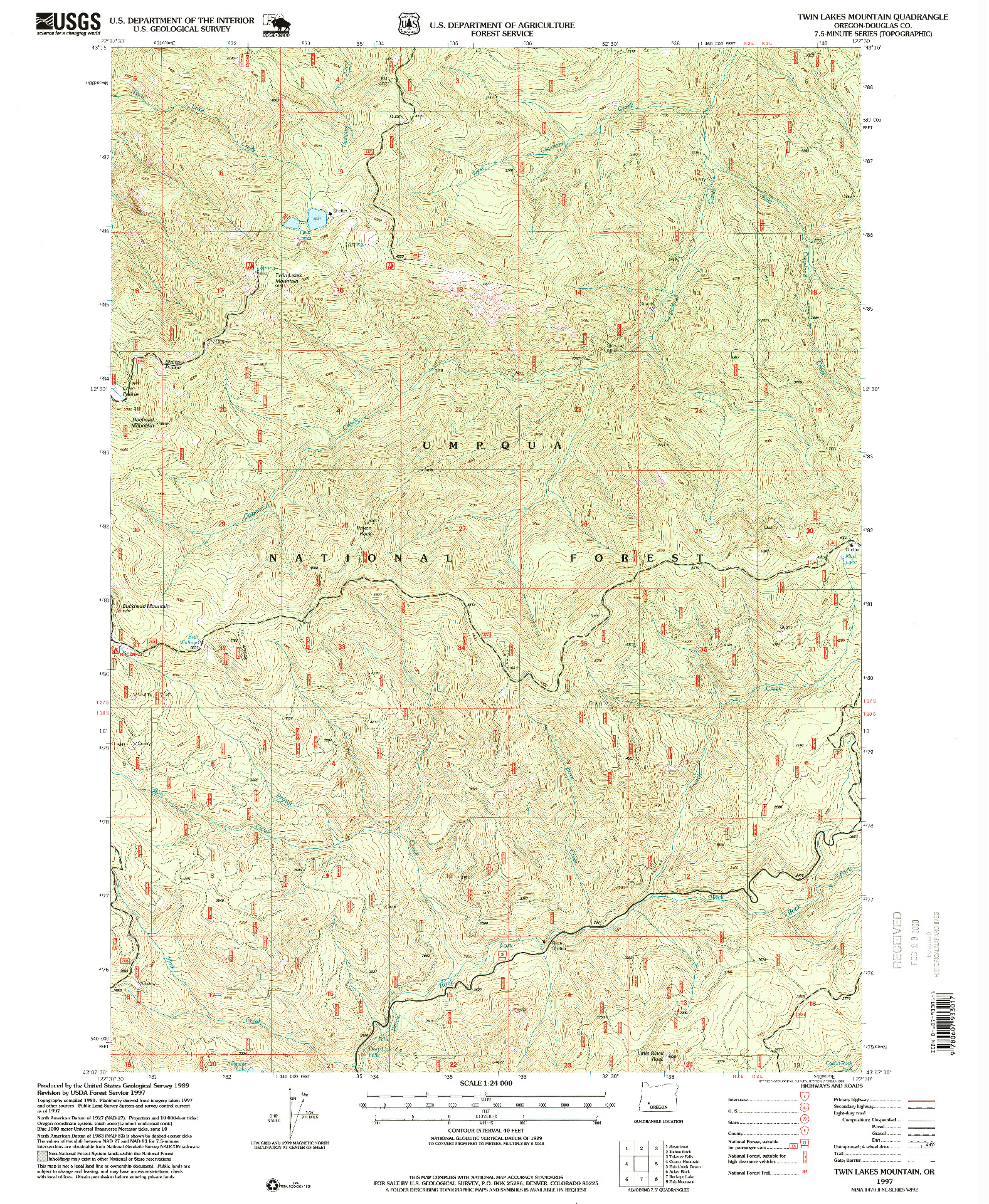 USGS 1:24000-SCALE QUADRANGLE FOR TWIN LAKES MOUNTAIN, OR 1997