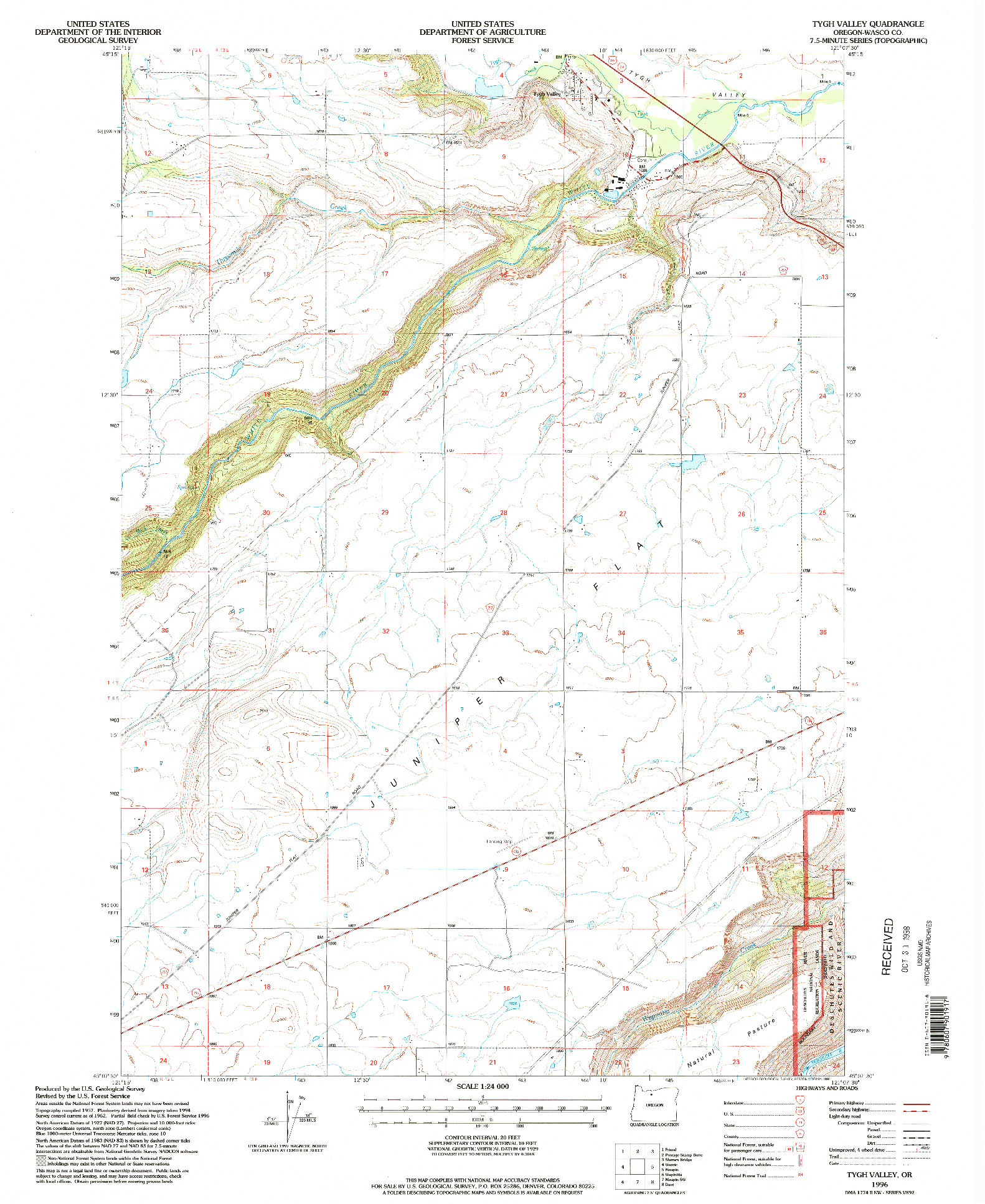 USGS 1:24000-SCALE QUADRANGLE FOR TYGH VALLEY, OR 1996