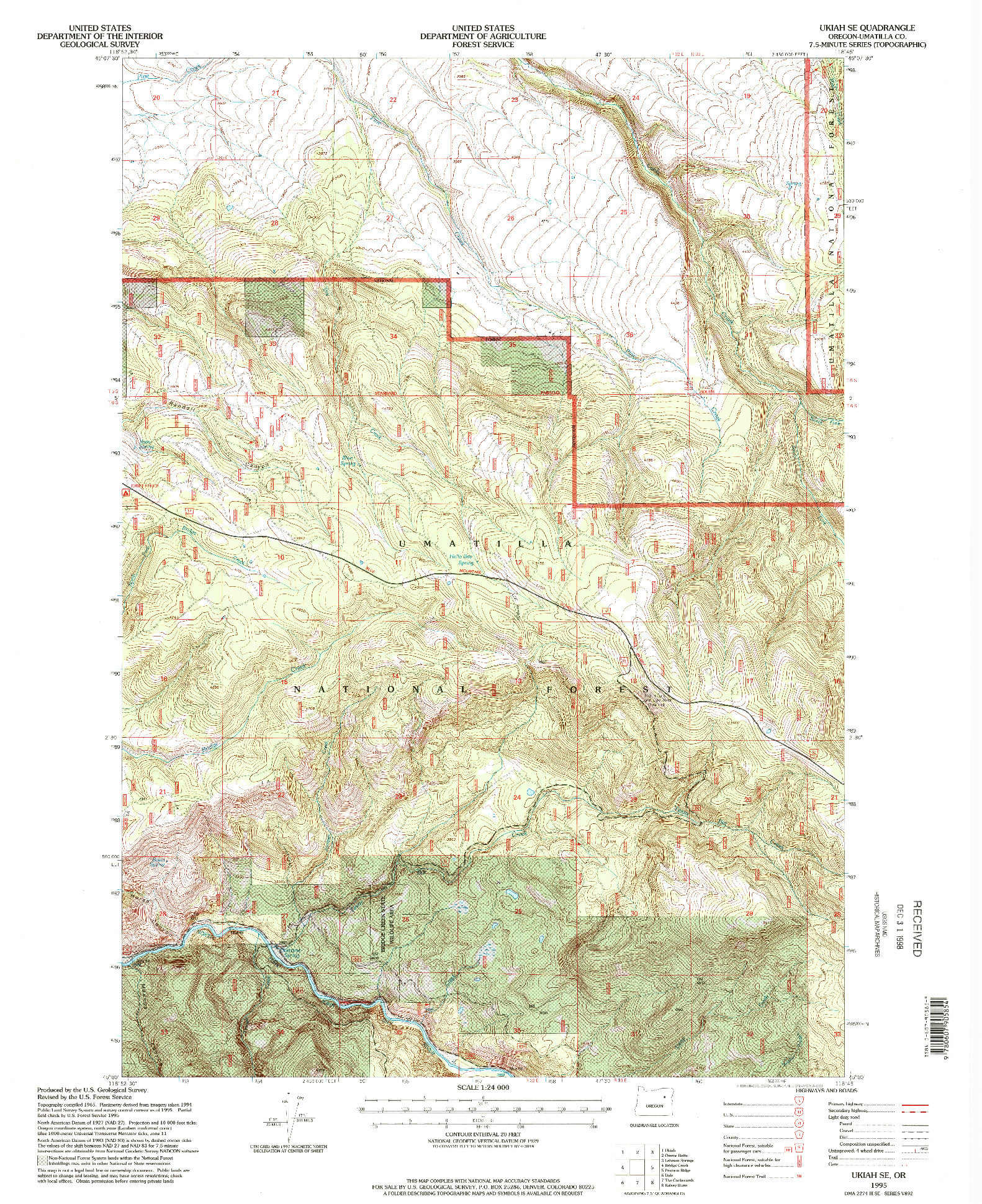 USGS 1:24000-SCALE QUADRANGLE FOR UKIAH SE, OR 1995
