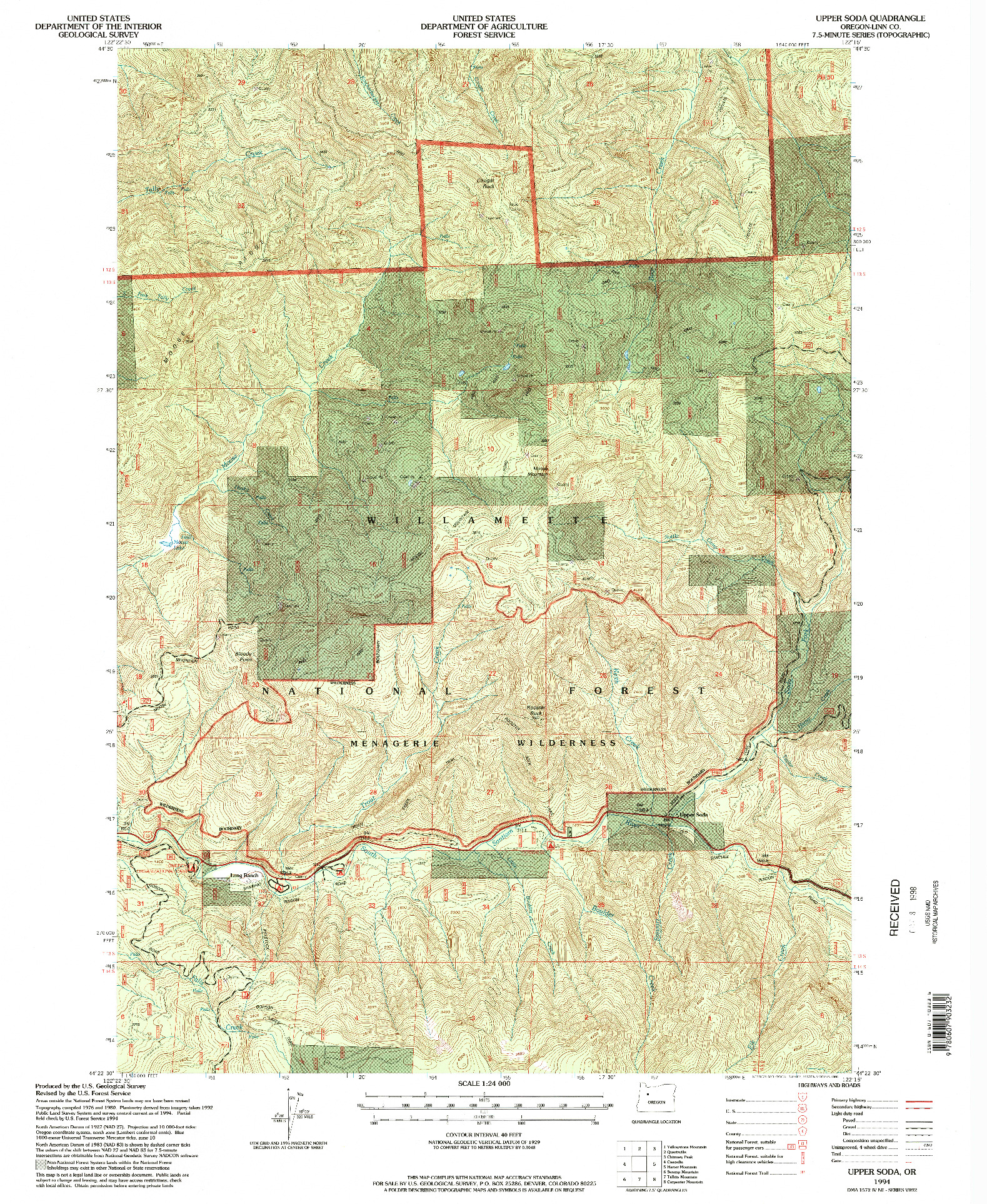 USGS 1:24000-SCALE QUADRANGLE FOR UPPER SODA, OR 1994