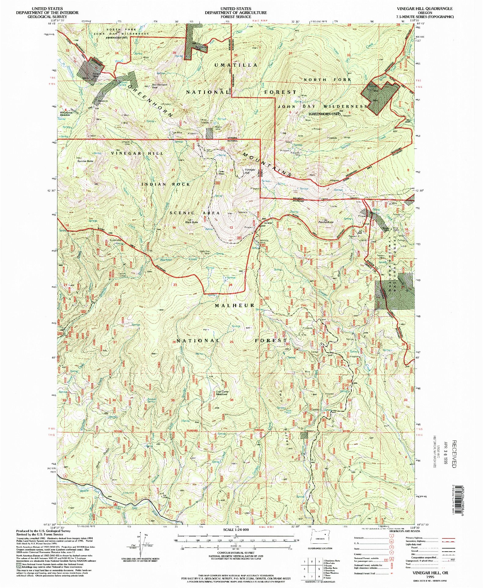 USGS 1:24000-SCALE QUADRANGLE FOR VINEGAR HILL, OR 1995