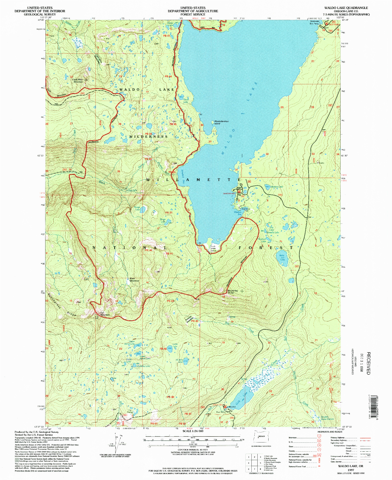 USGS 1:24000-SCALE QUADRANGLE FOR WALDO LAKE, OR 1997