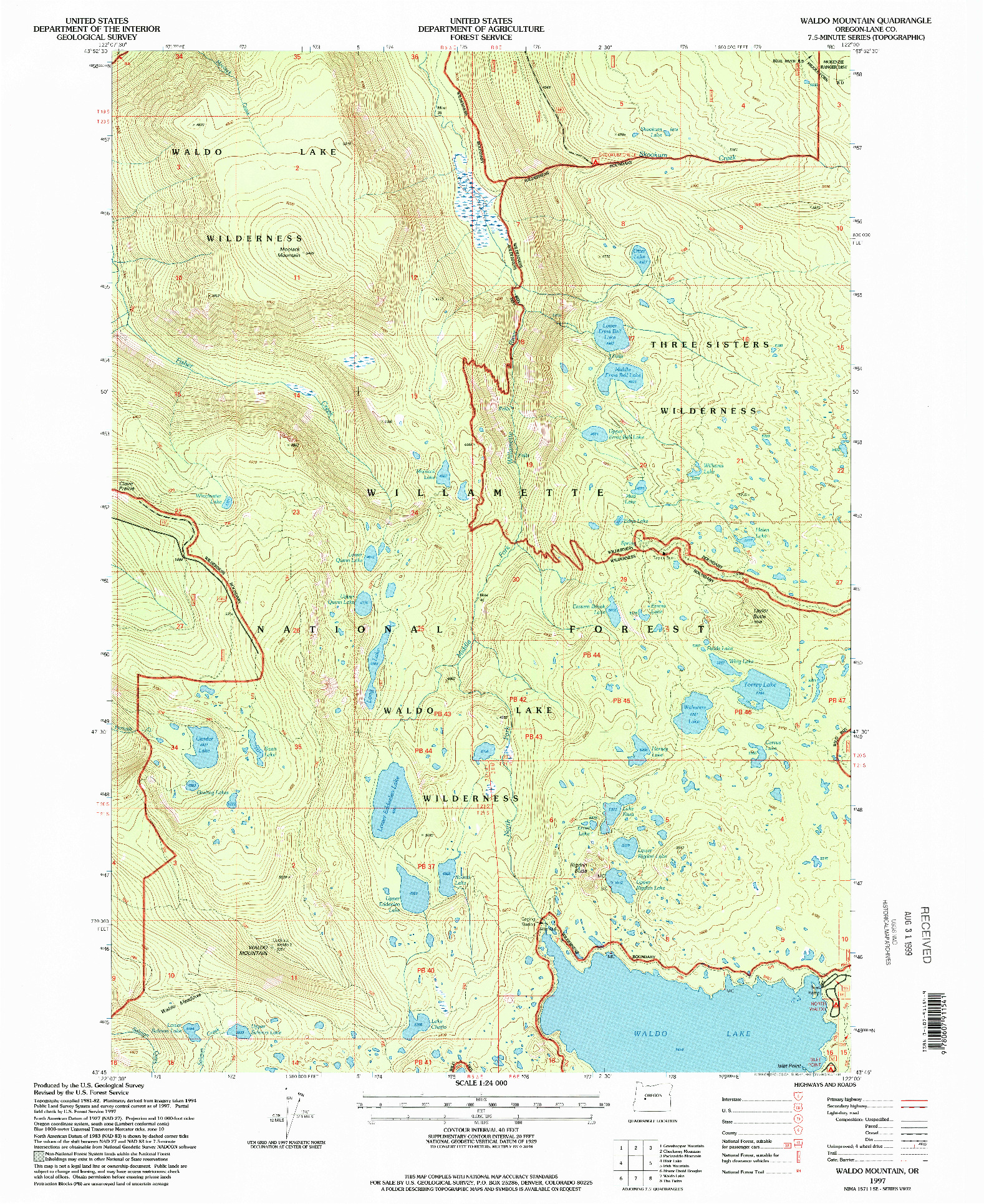 USGS 1:24000-SCALE QUADRANGLE FOR WALDO MOUNTAIN, OR 1997