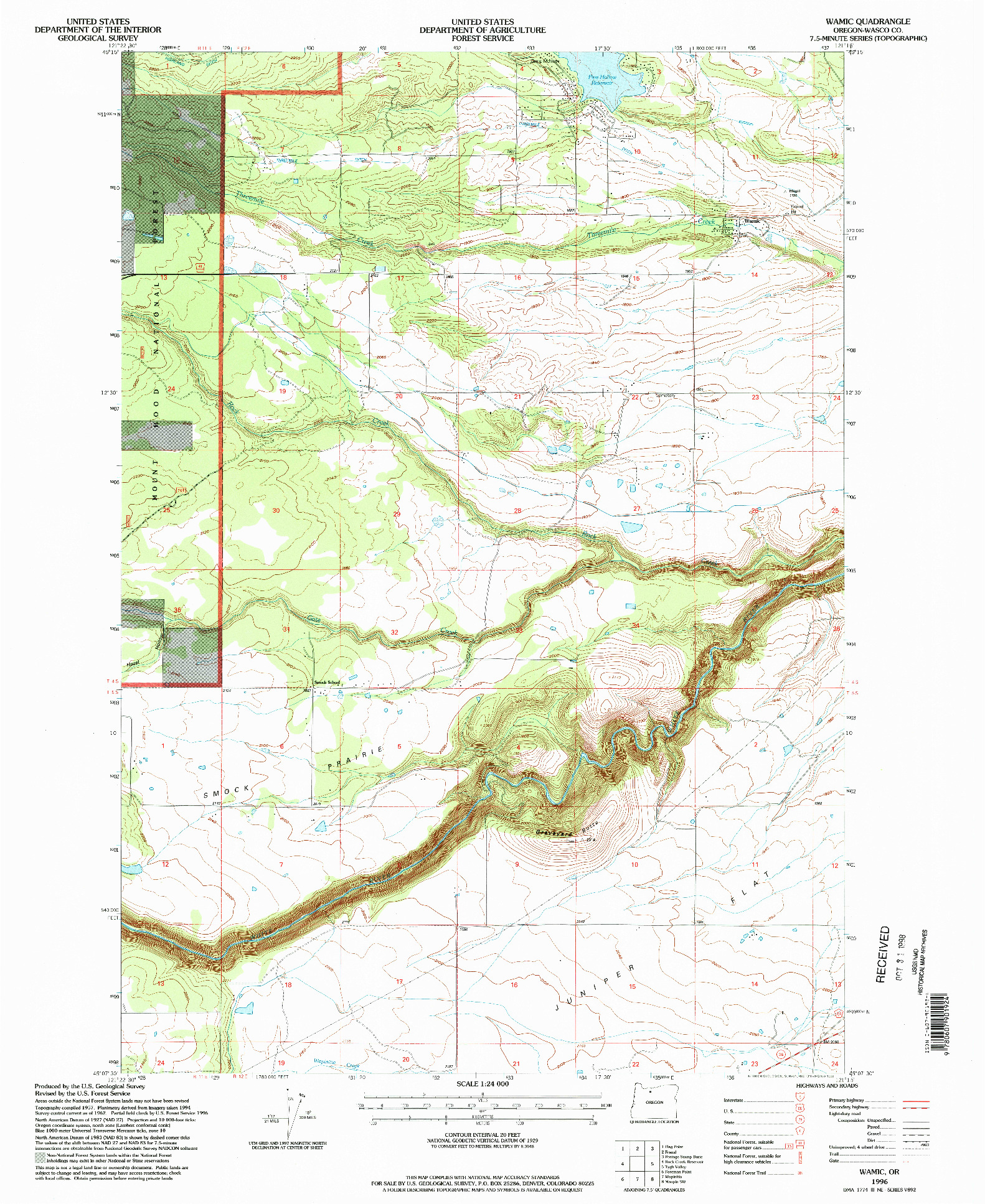 USGS 1:24000-SCALE QUADRANGLE FOR WAMIC, OR 1996