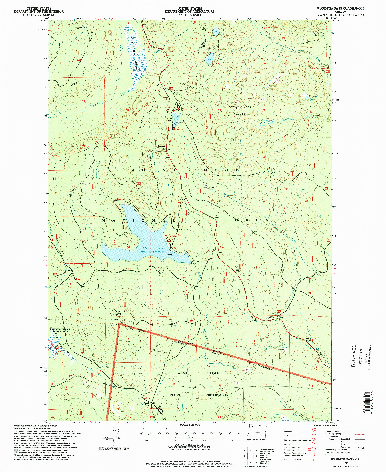 USGS 1:24000-SCALE QUADRANGLE FOR WAPINITIA PASS, OR 1996