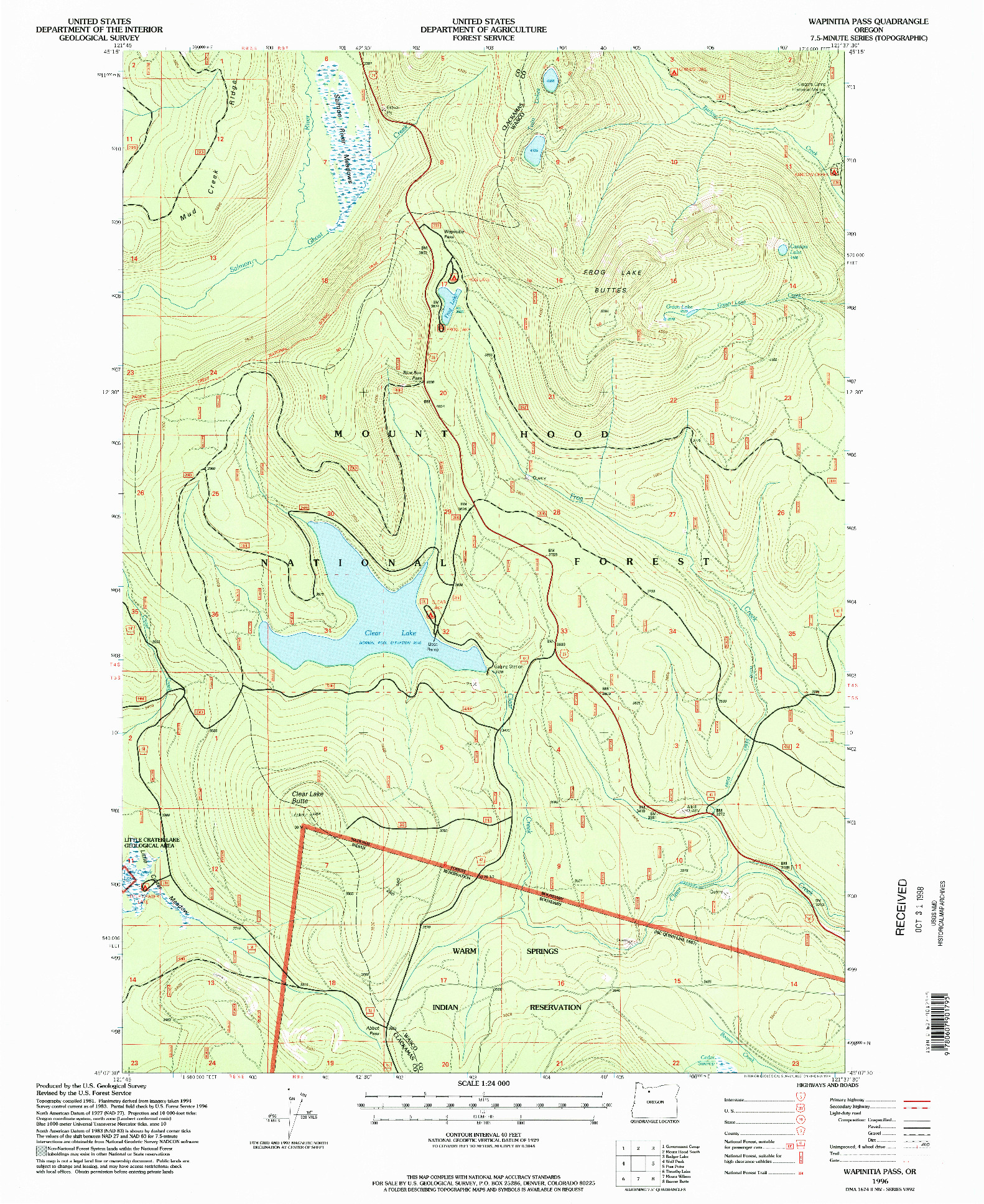 USGS 1:24000-SCALE QUADRANGLE FOR WAPINITIA PASS, OR 1996
