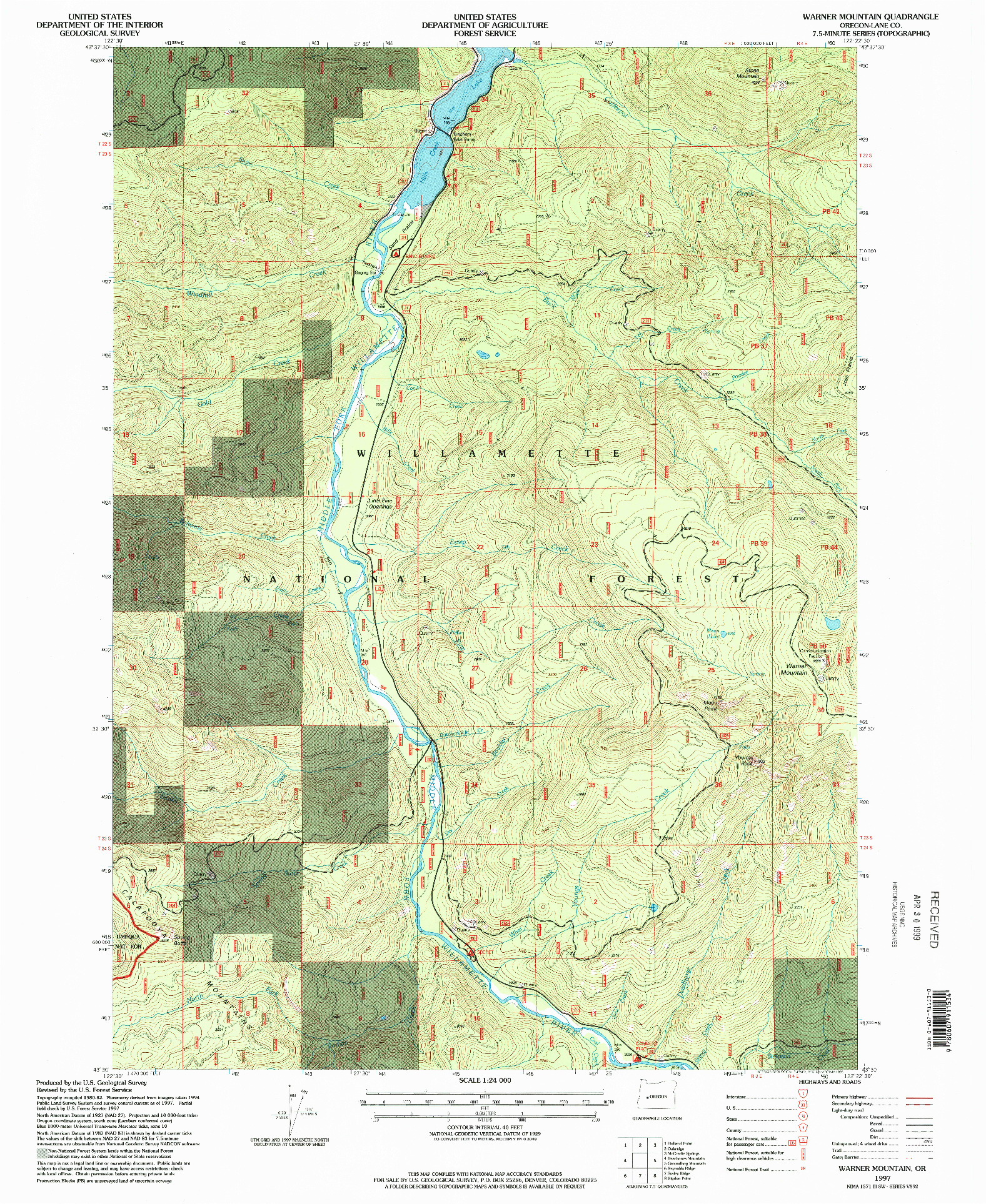 USGS 1:24000-SCALE QUADRANGLE FOR WARNER MOUNTAIN, OR 1997