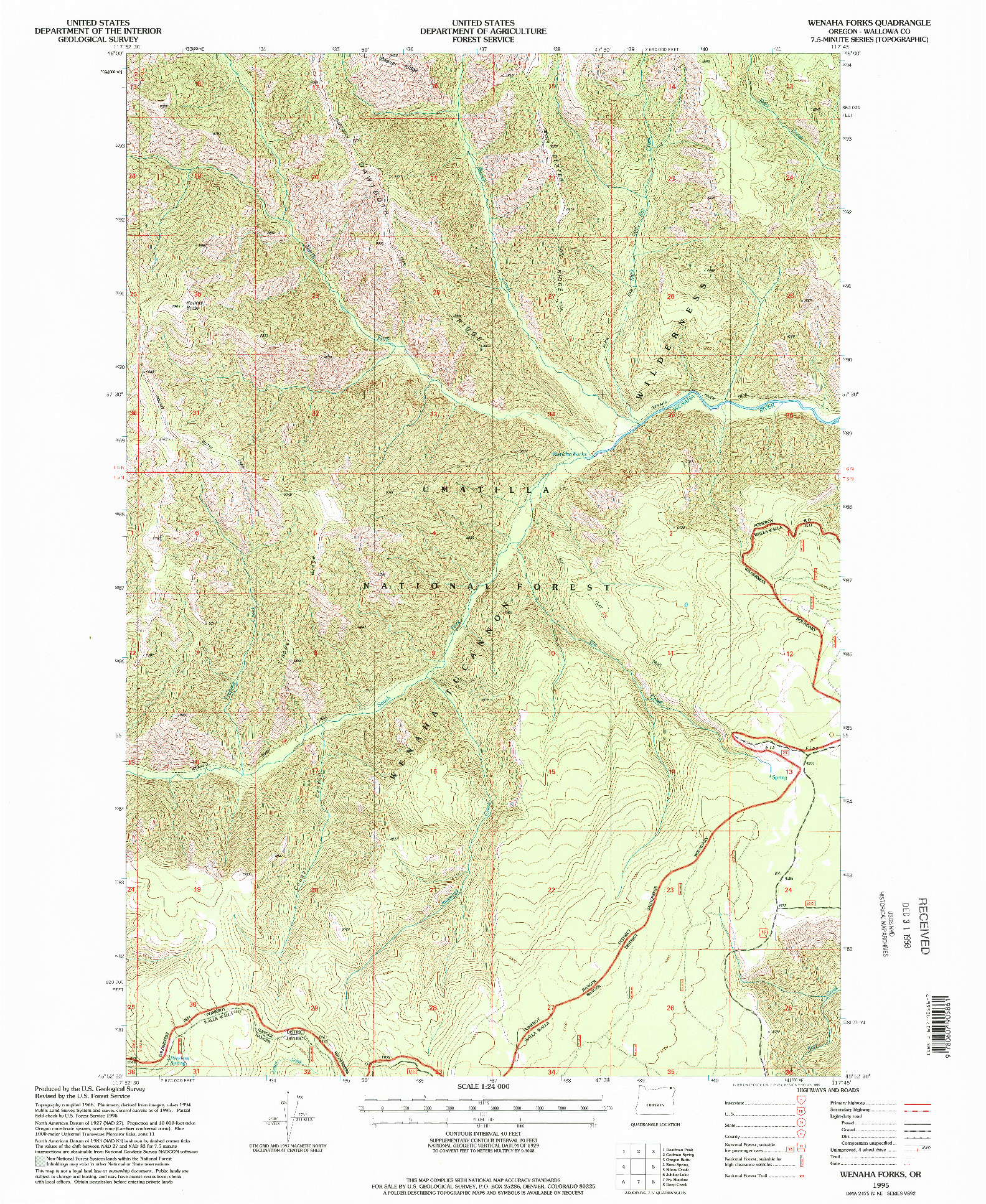 USGS 1:24000-SCALE QUADRANGLE FOR WENAHA FORKS, OR 1995