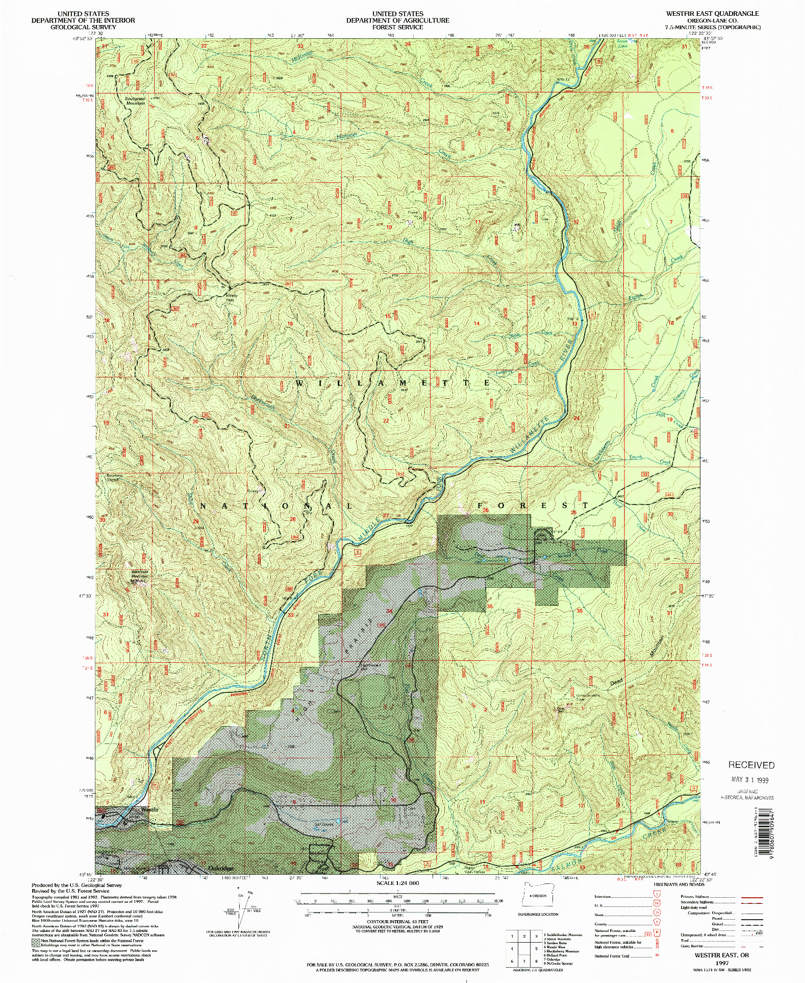 USGS 1:24000-SCALE QUADRANGLE FOR WESTFIR EAST, OR 1997