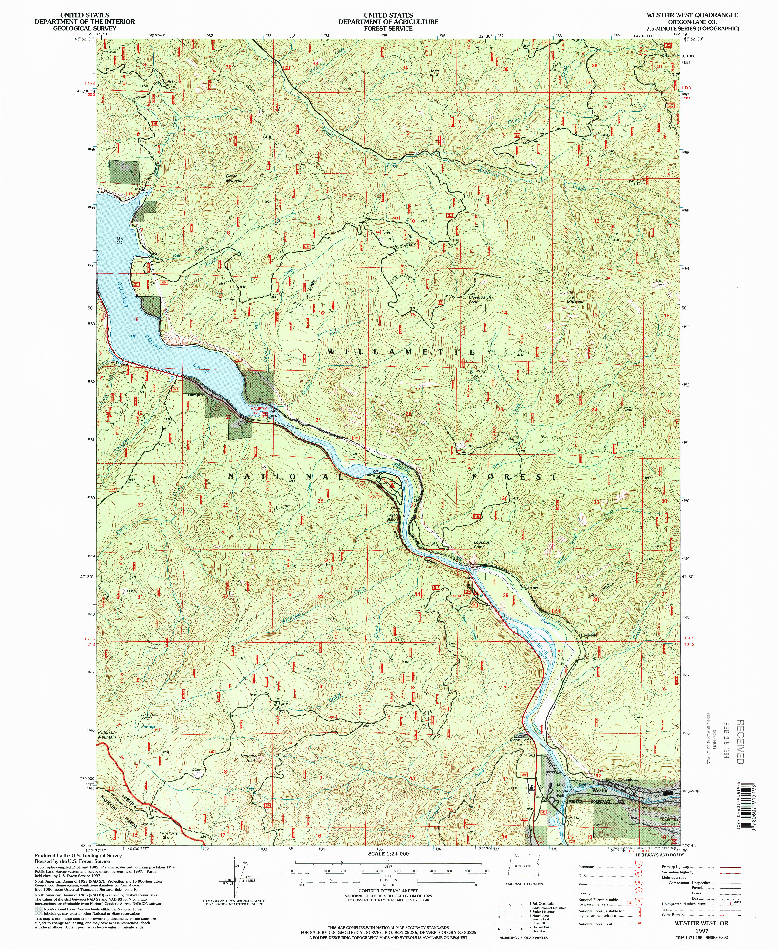 USGS 1:24000-SCALE QUADRANGLE FOR WESTFIR WEST, OR 1997