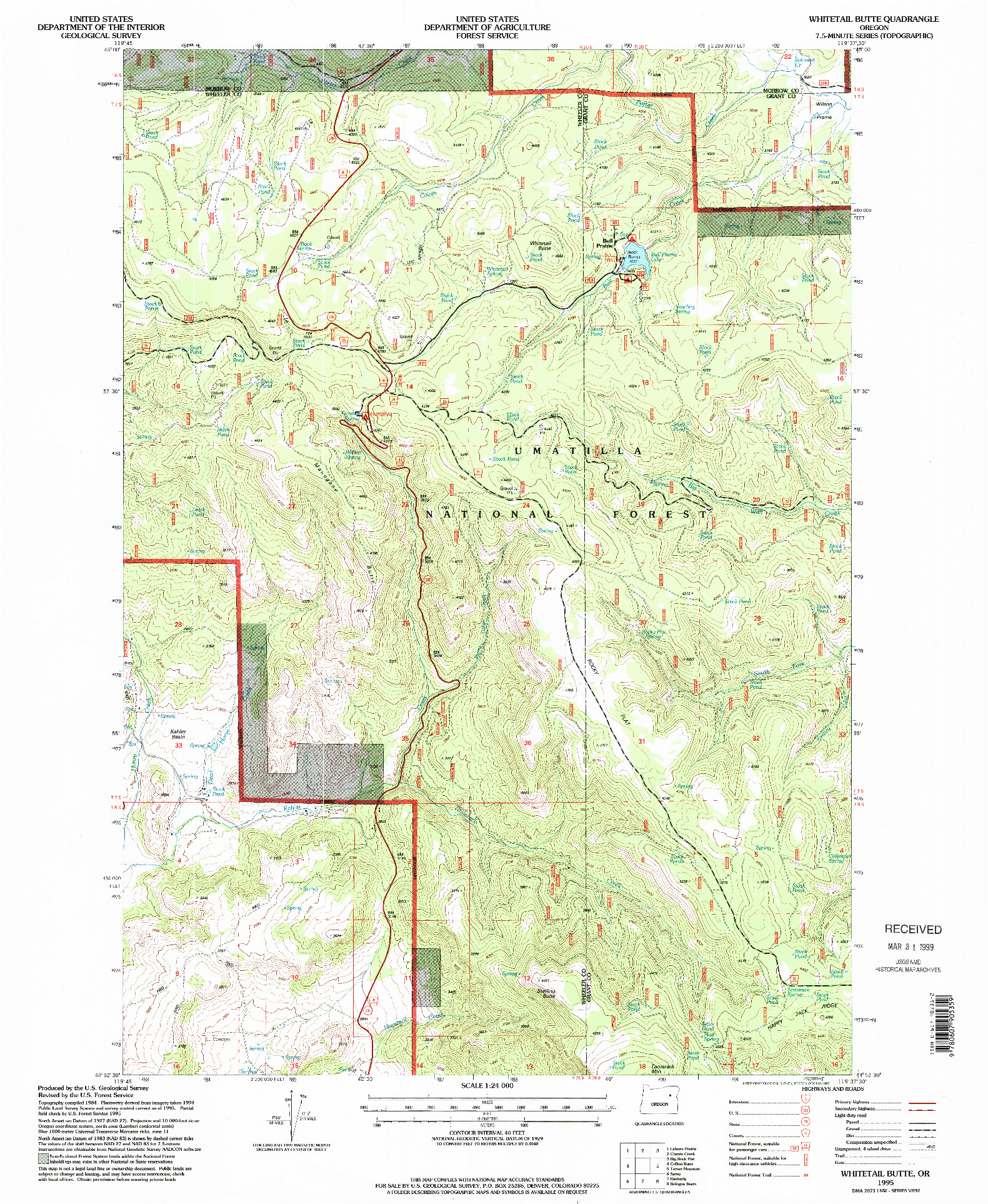 USGS 1:24000-SCALE QUADRANGLE FOR WHITETAIL BUTTE, OR 1995