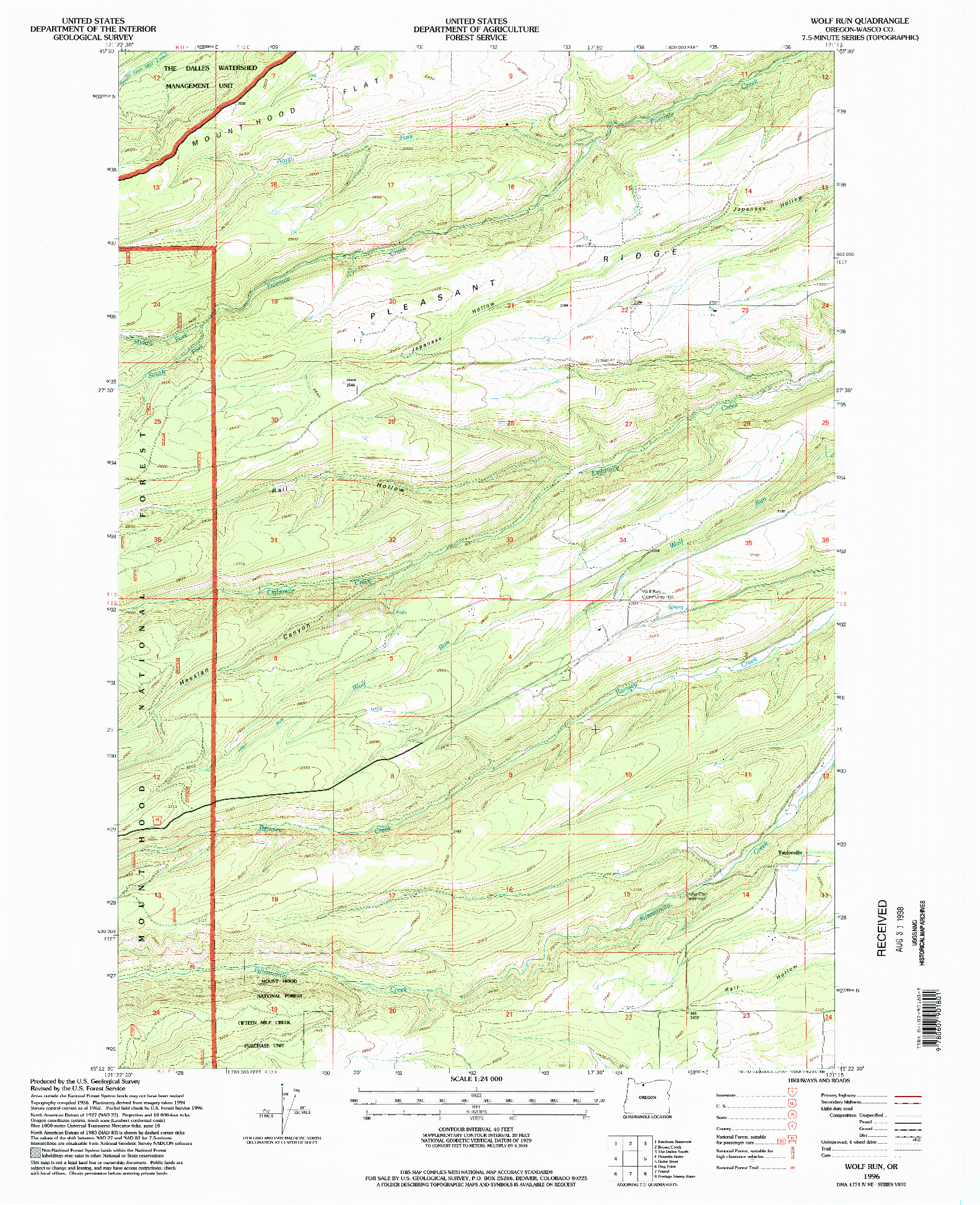 USGS 1:24000-SCALE QUADRANGLE FOR WOLF RUN, OR 1996
